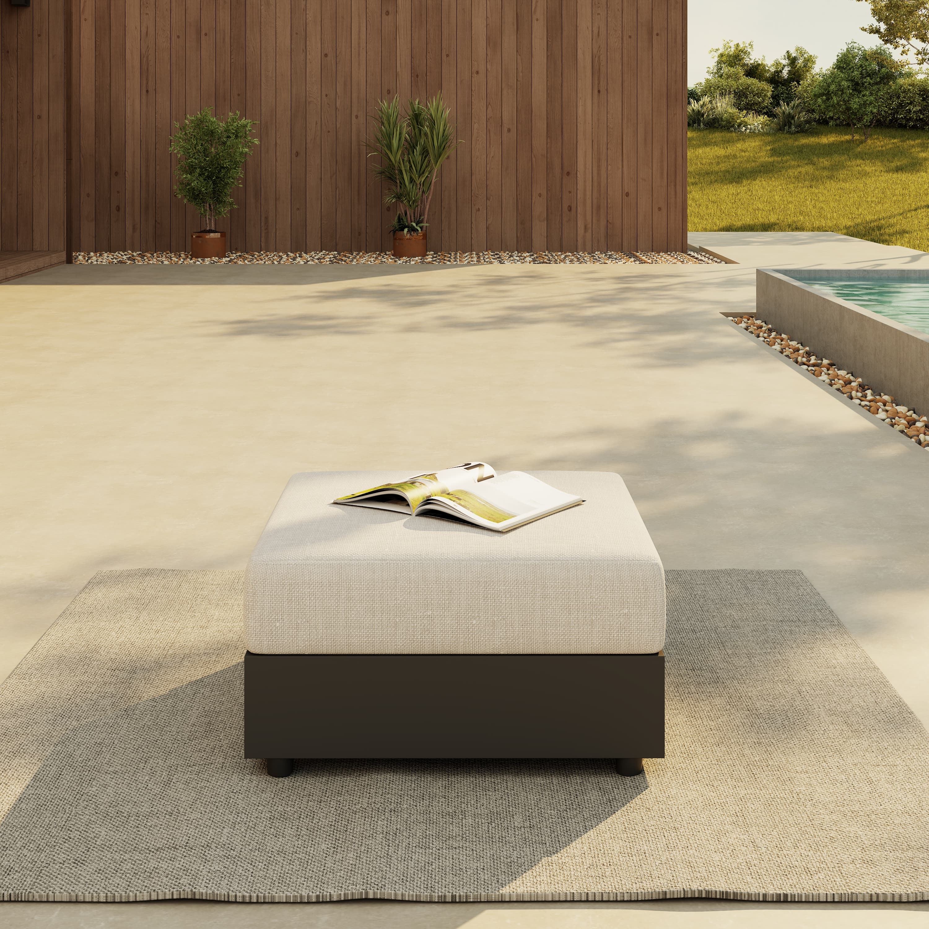 Addison Modern Aluminum Ottoman with Cushions, Dark Grey