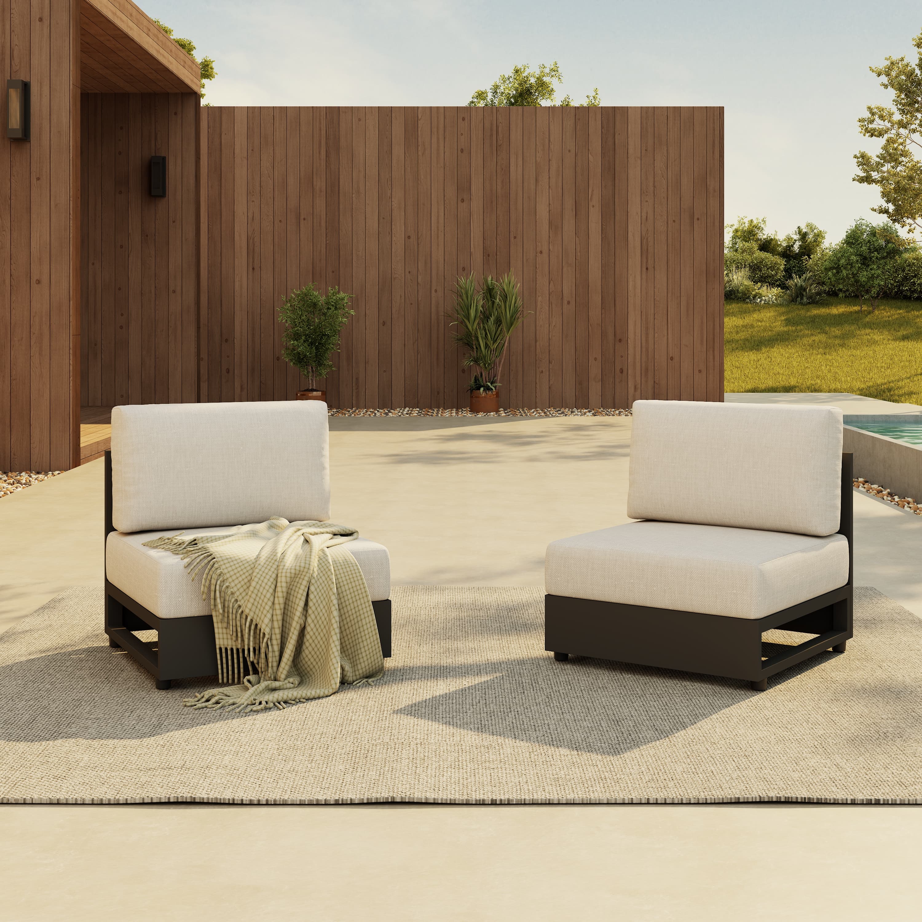 Addison Modern Aluminum Armless Chair with Cushions, Dark Grey