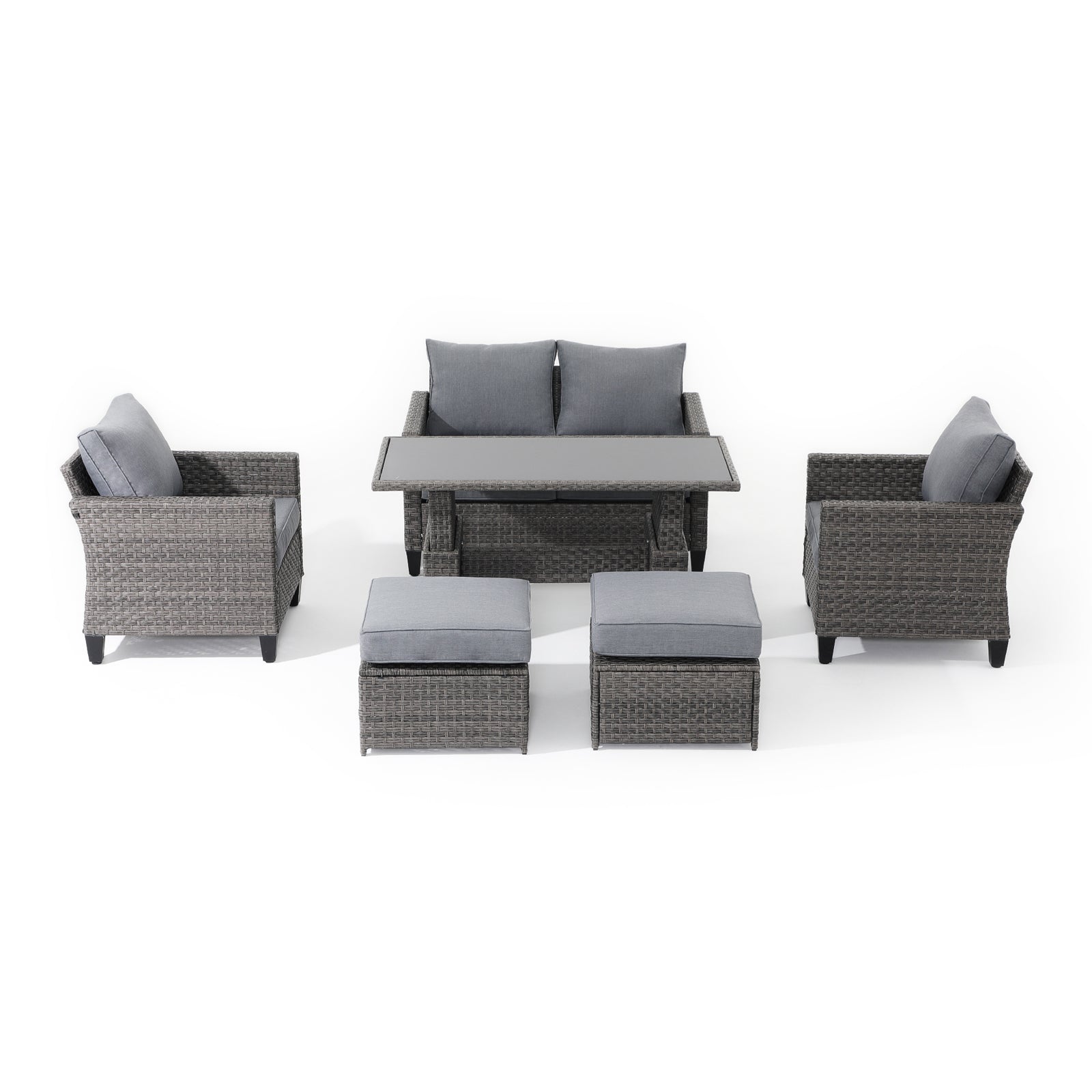 Ayia 6 piece outdoor seating set,wicker design, grey cushions-Jardina furniture #color_Grey#piece_6-pc. with Ottomans