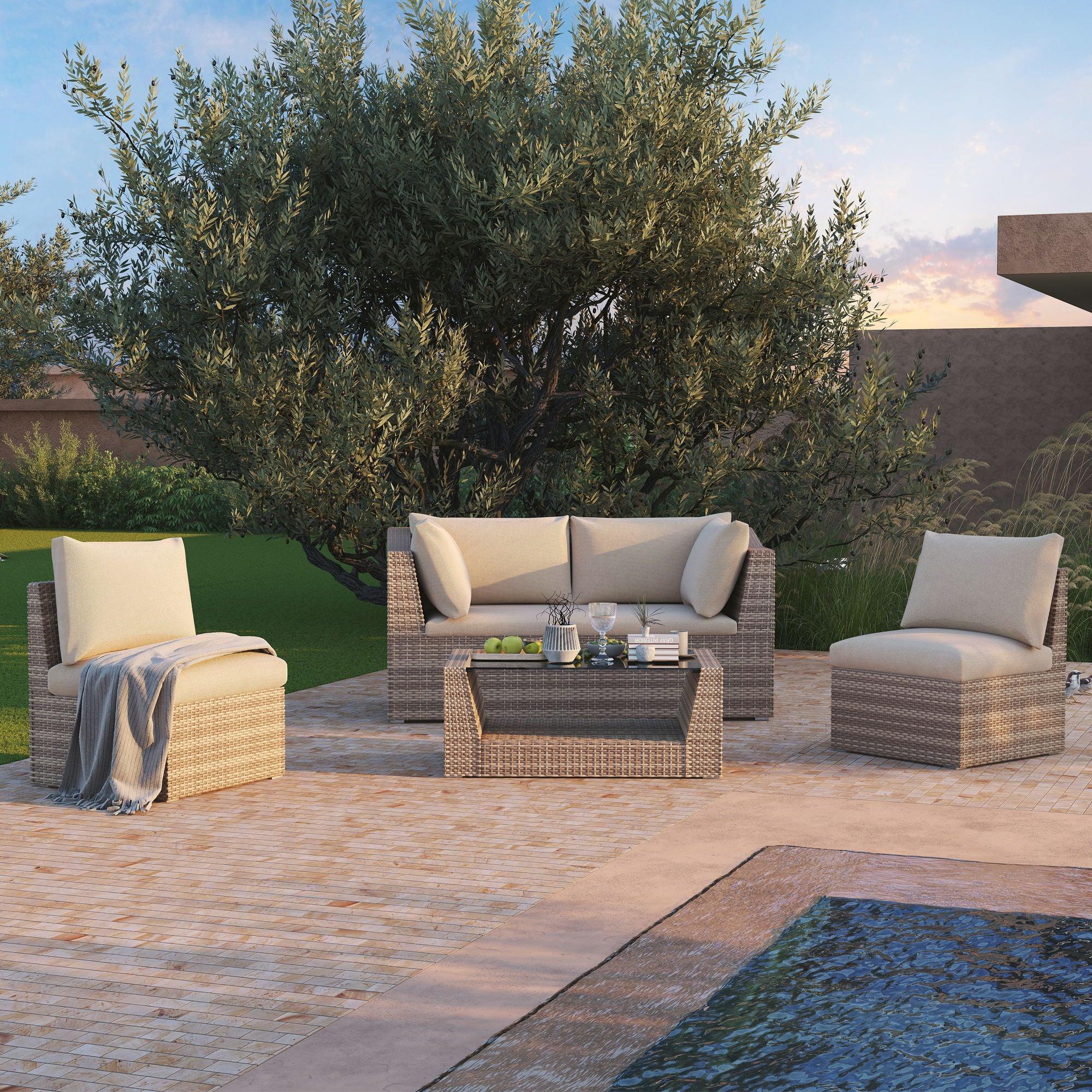 Elba Modern Wicker Outdoor Furniture, Grey Rattan Outdoor Sectional Sofa Set with grey cushions- Jardina Furniture
