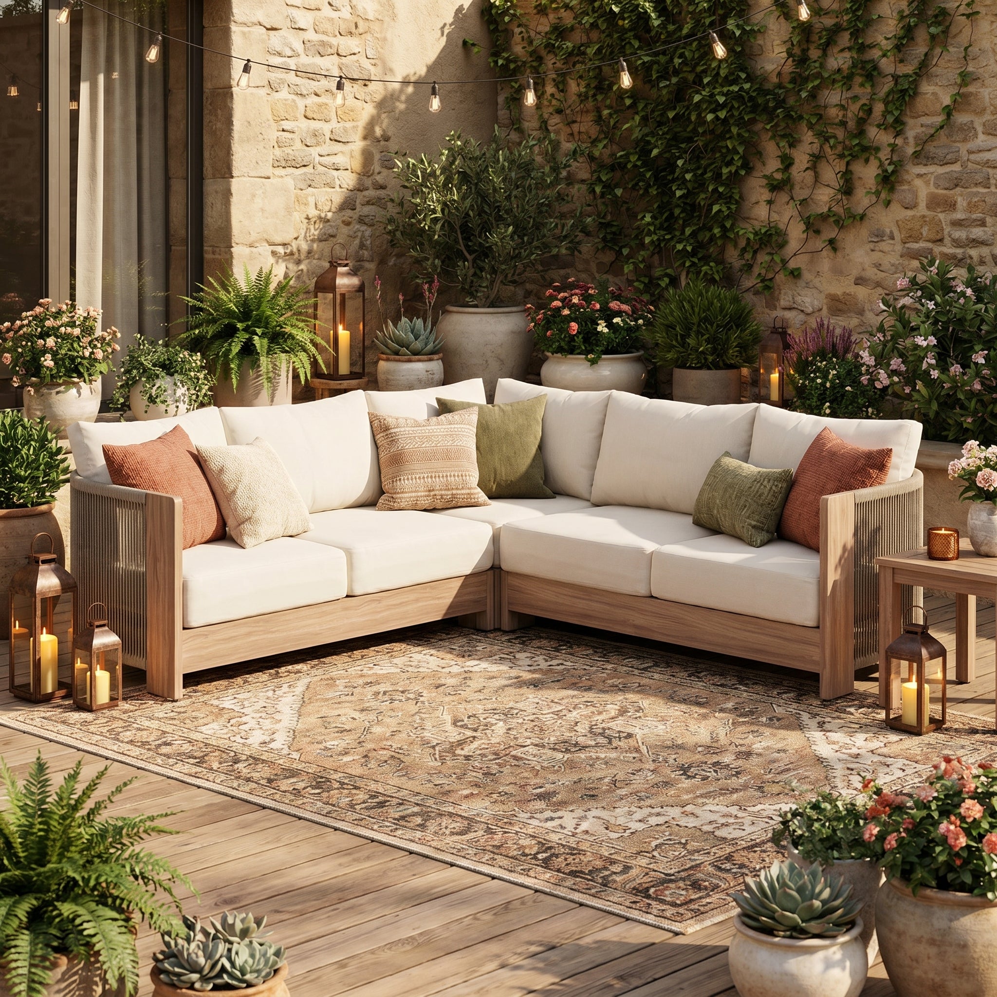 Irati Aluminum L-Shaped Rope Outdoor Sectionals with Heat Transfer Printing (85"-112.2"), rope design- Jardina Premium Modern Outdoor Patio Furniture