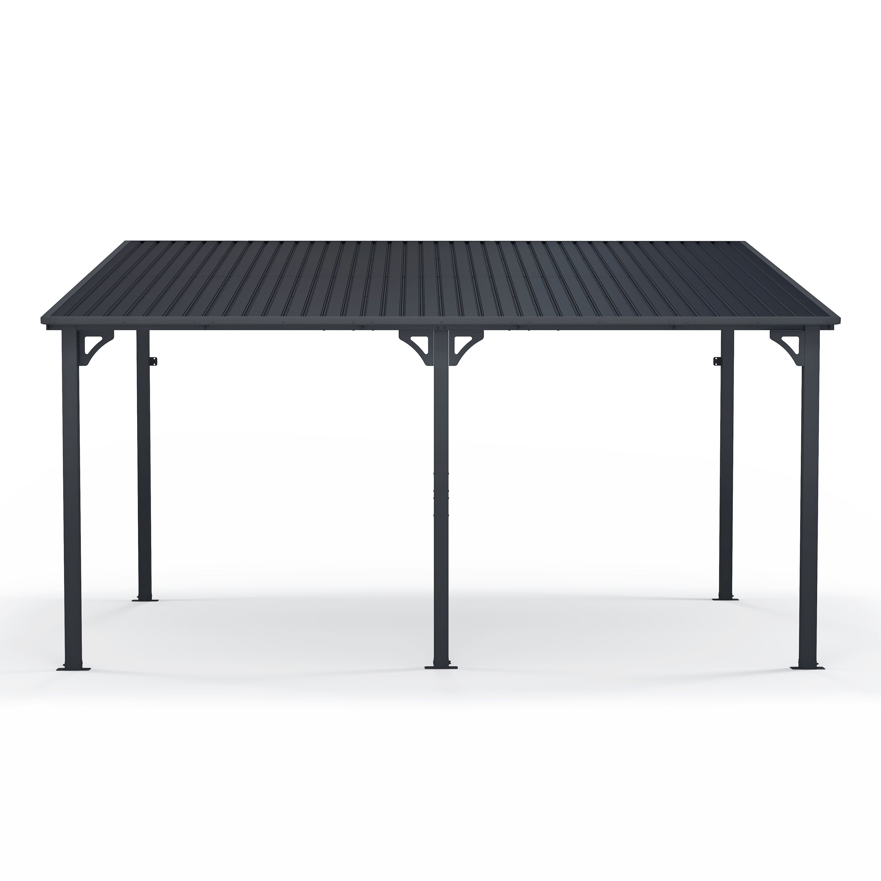 Wall-Mounted Hardtop Gazebo with Metal Awning & Drainage-Multiple Sizes (Dark Grey)