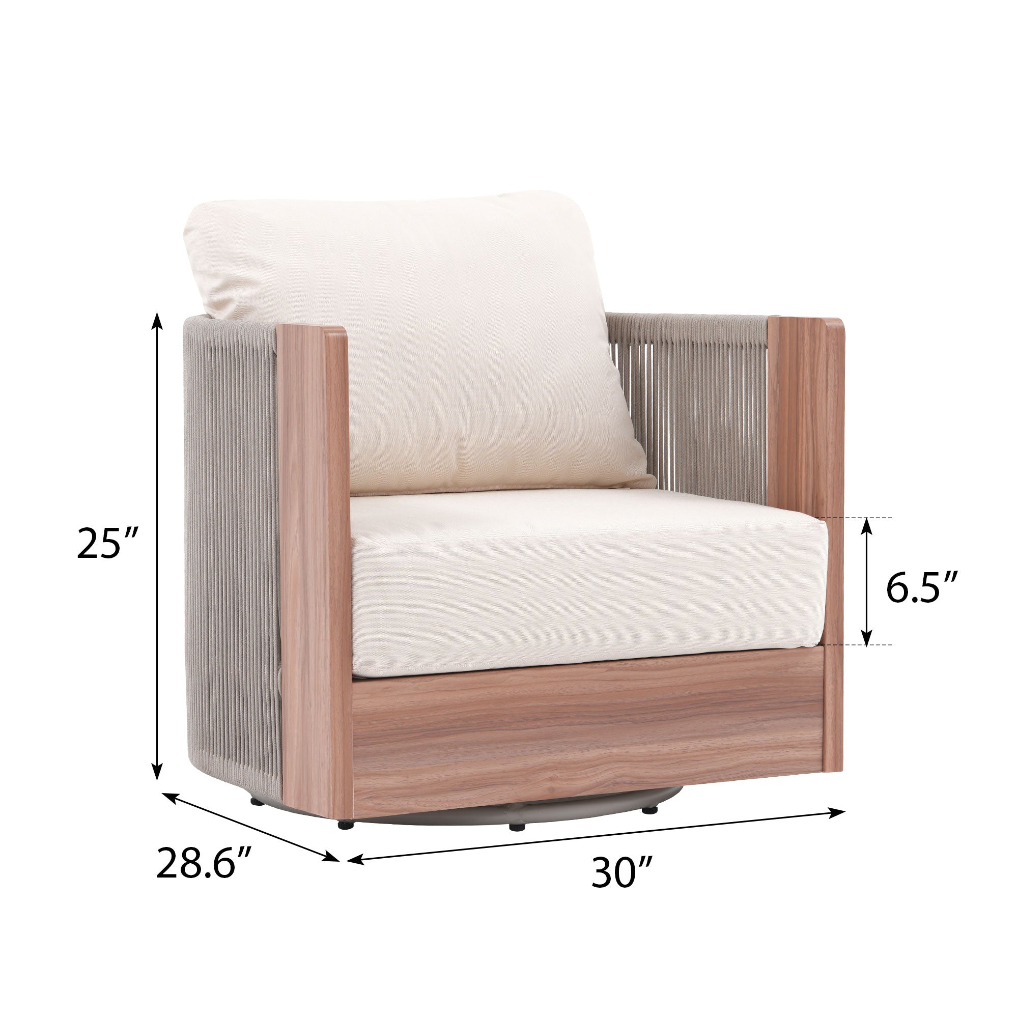 Irati Outdoor Swivel Club Chair, Rope Design, Aluminum Frame, 360° Swivel, Thick Cushion
