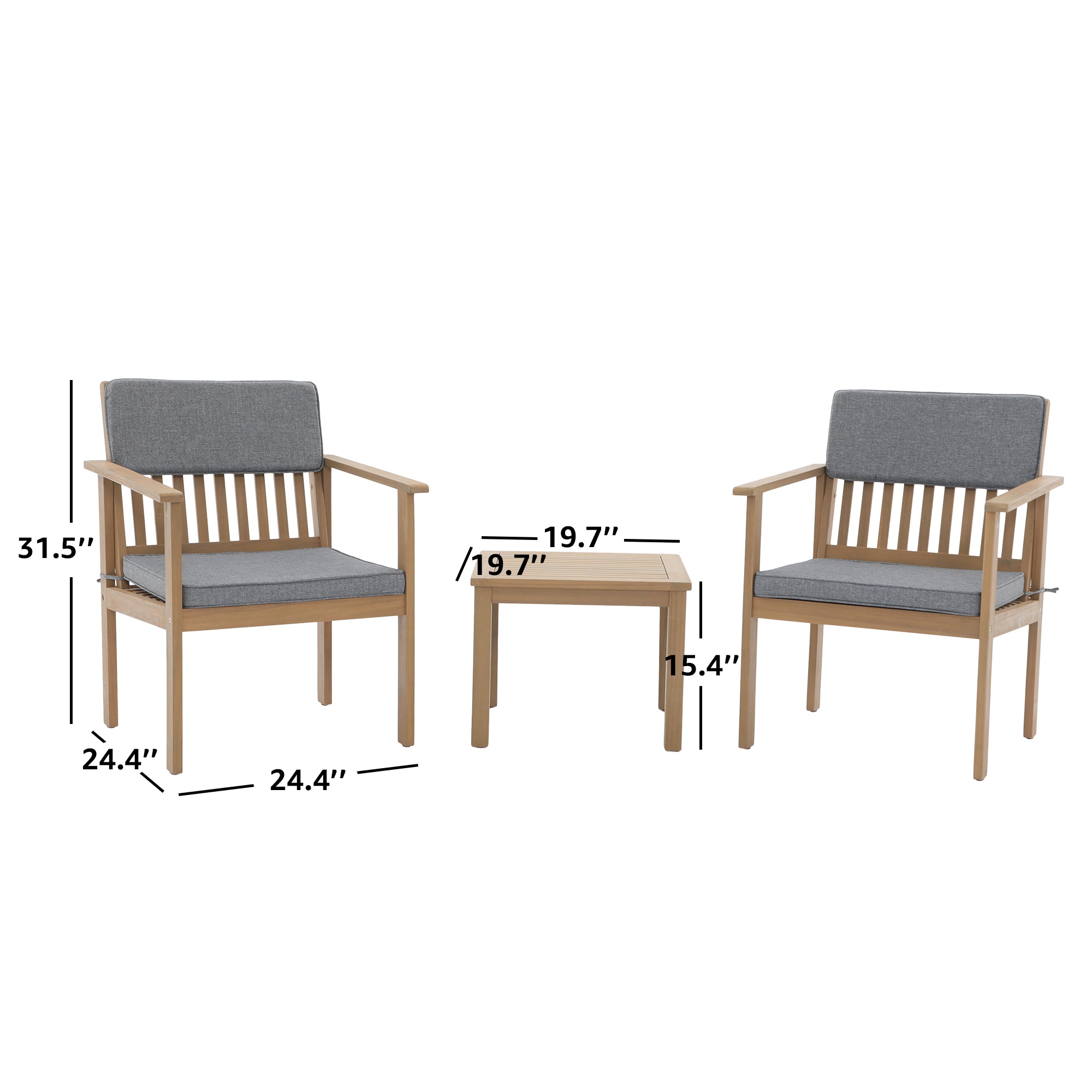 Foristern Wide Seat Outdoor Bistro Set, Acacia Wood