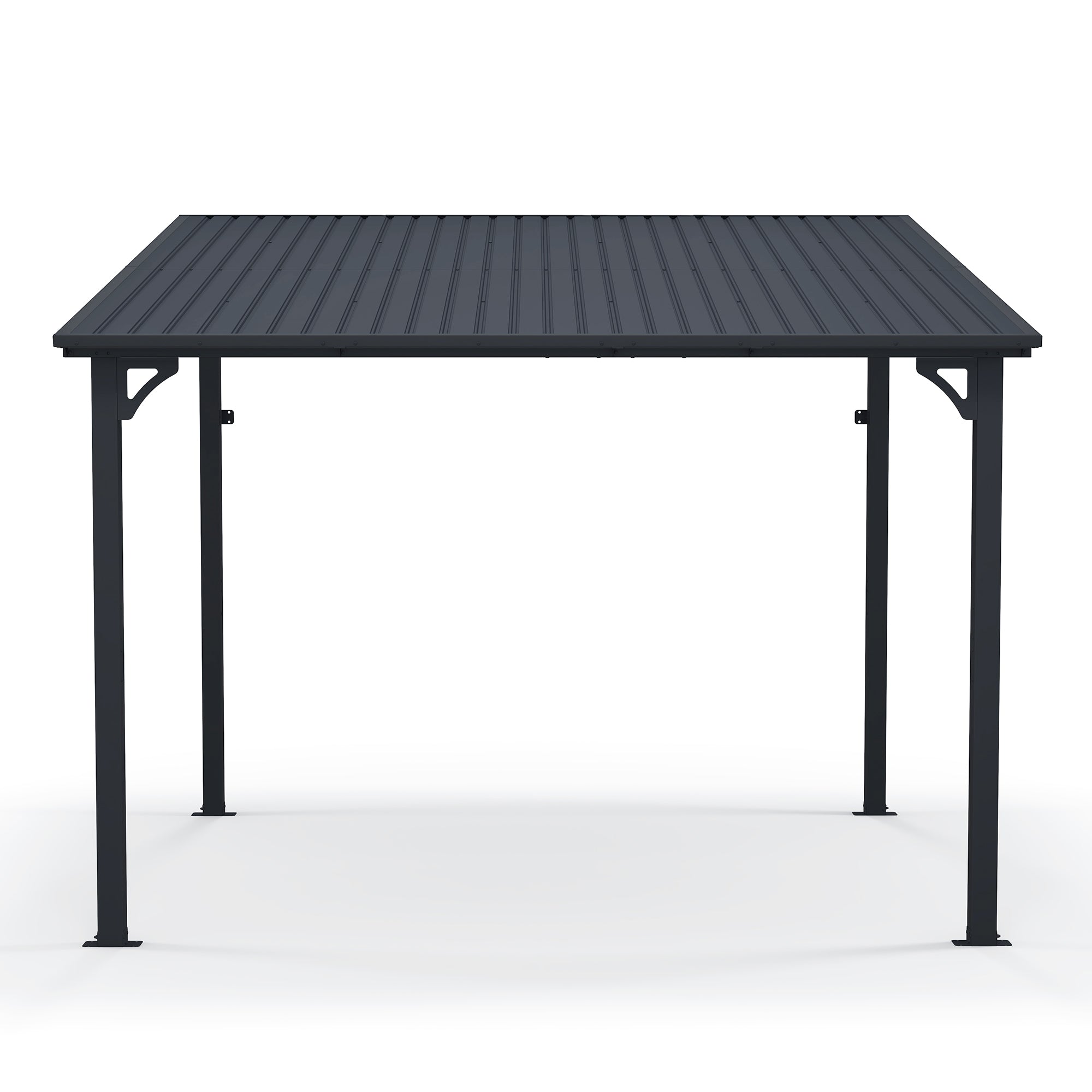 Wall-Mounted Hardtop Gazebo with Metal Awning & Drainage-Multiple Sizes (Dark Grey)