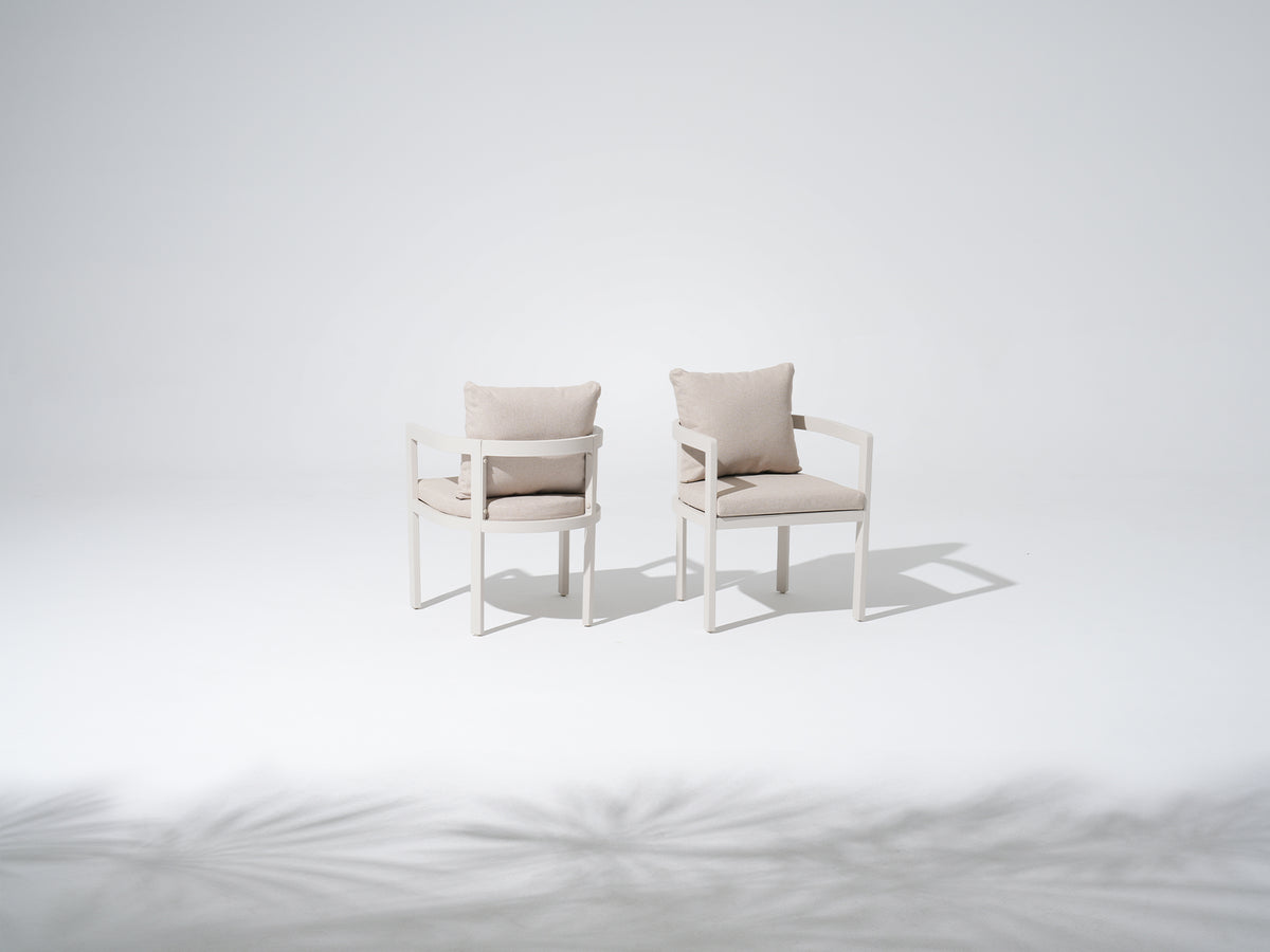 Sova Aluminum Outdoor Dining Chairs, Oyster White Frame & Light Beige Cushions, Set of 2/4/6
