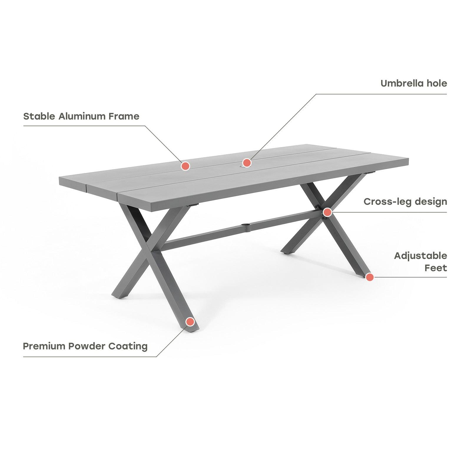 Burano X-shape aluminum dining table, product information-Jardina Furniture