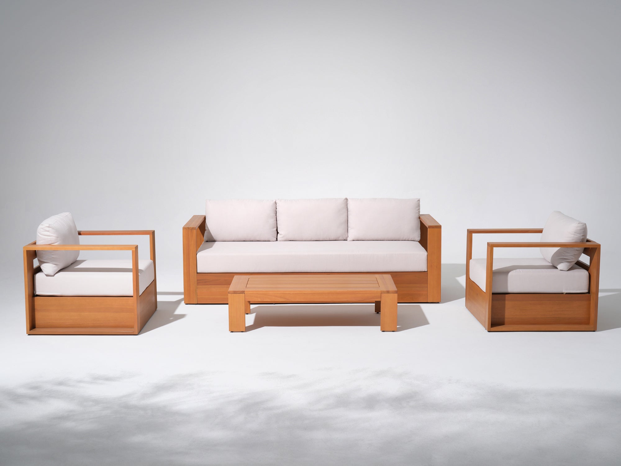 Foristern 4-Piece Wooden Outdoor Sofa Set,  White Olefin Cushions