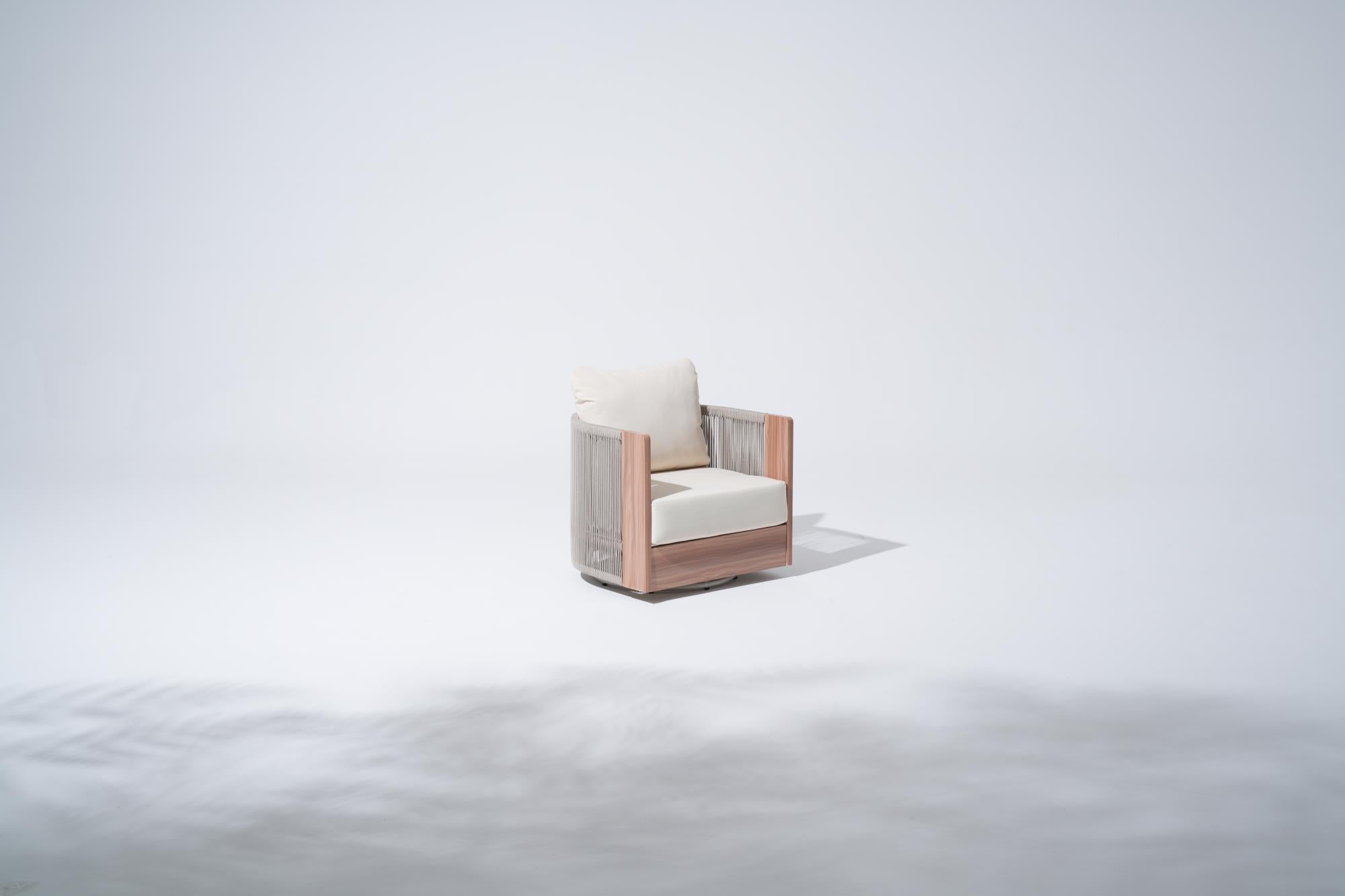 Irati Outdoor Swivel Club Chair, Rope Design, Aluminum Frame, 360° Swivel, Thick Cushion