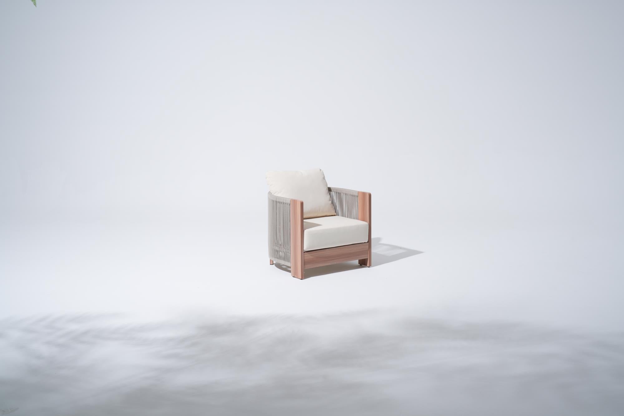 Irati Outdoor Club Chair, Rope Woven Design, Aluminum Frame, Thick Cushion