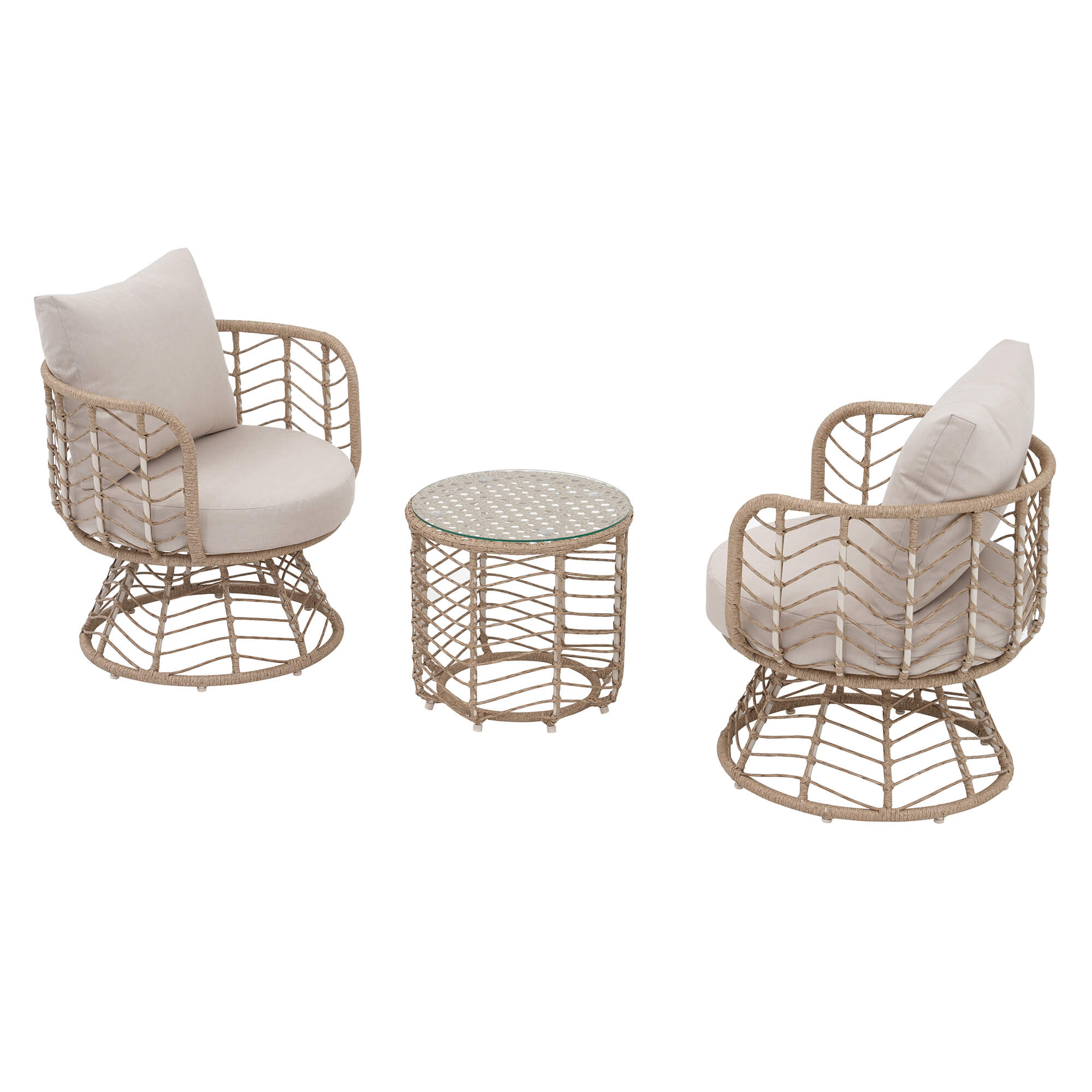 Hallerbos 3-Piece Wicker Patio Bistro Set with table, Swivel Chair
