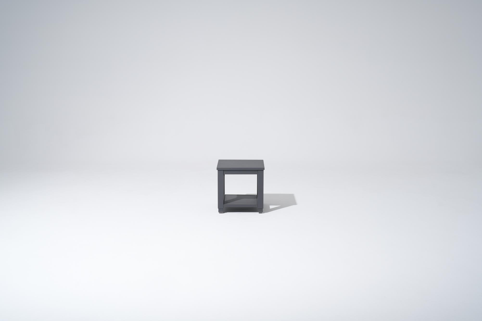 Small square dark gray aluminum accent table