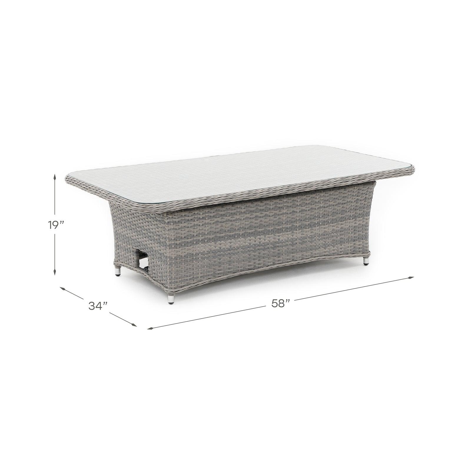 Irati 5-Piece grey wicker outdoor coffee table, dimension#Color_Grey