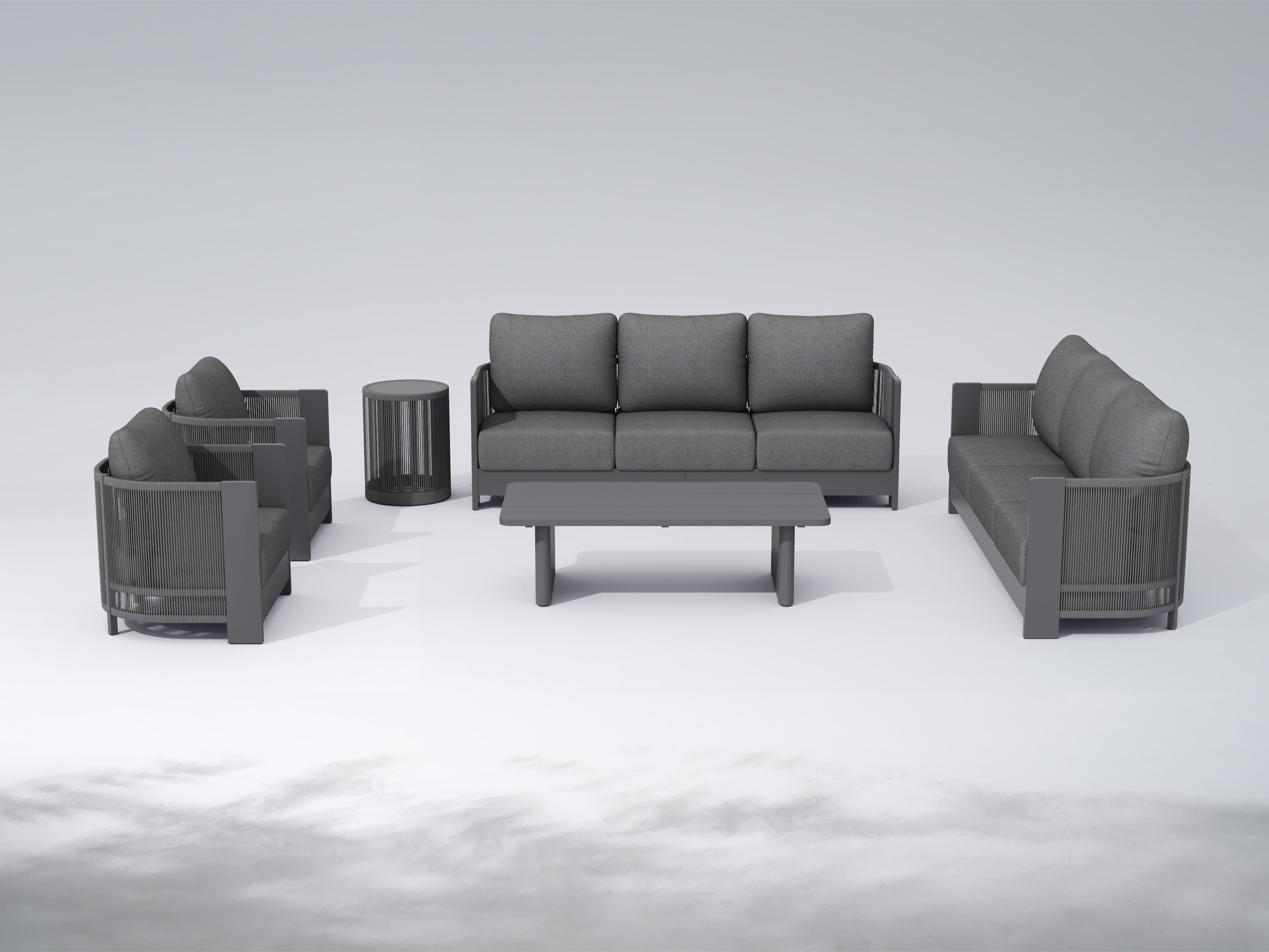 Irati 6-Piece Aluminum Outdoor Furniture Conversation Set with Rope, Dark Grey
