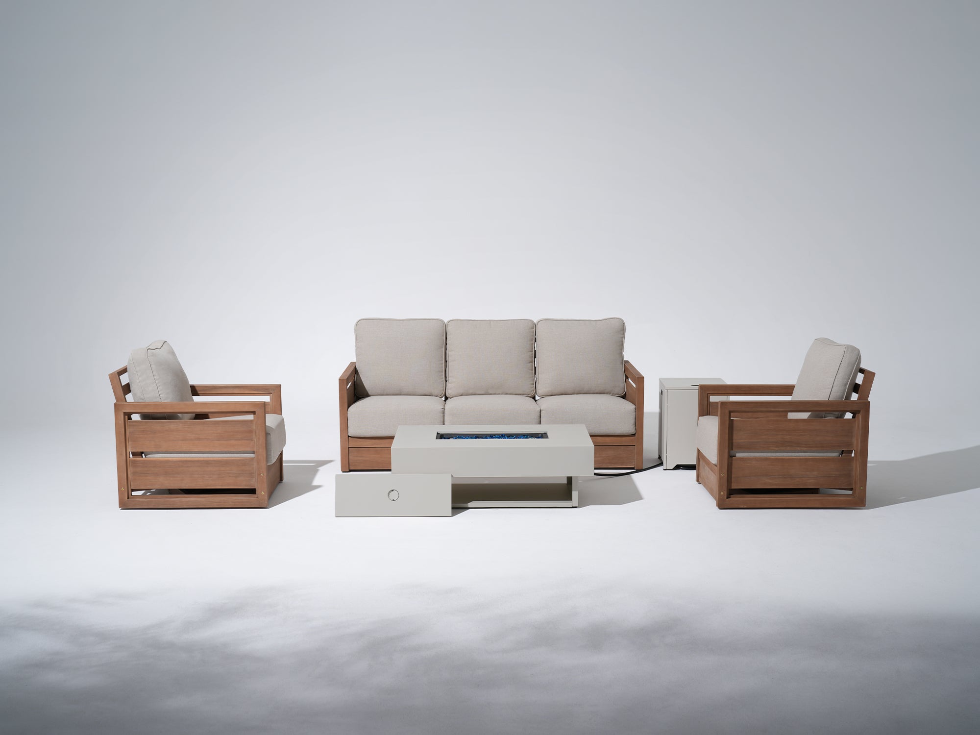 Noto 4-Piece Wood Outdoor Fire Pit Set with Swivel Chairs