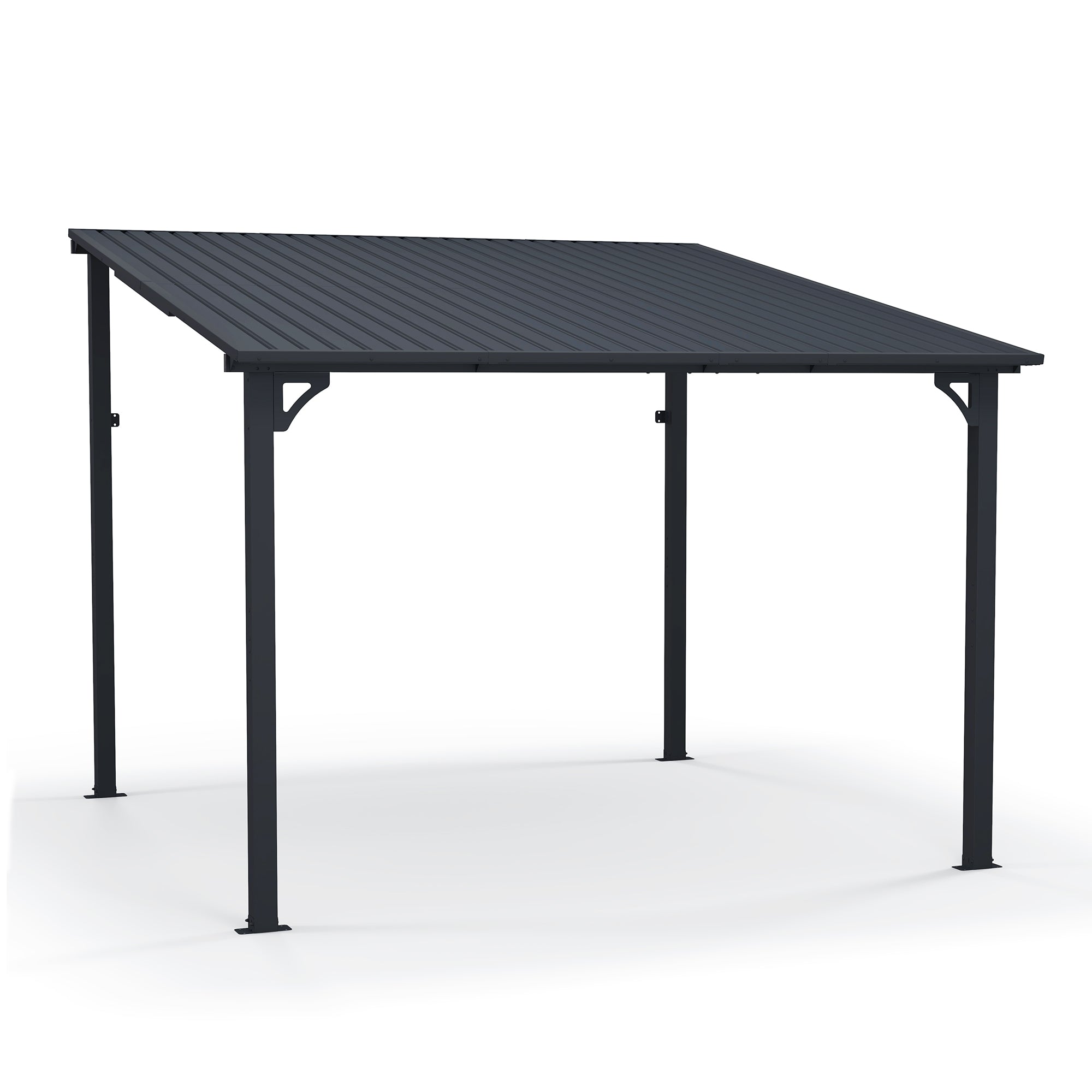 Wall-Mounted Hardtop Gazebo with Metal Awning & Drainage-Multiple Sizes (Dark Grey)