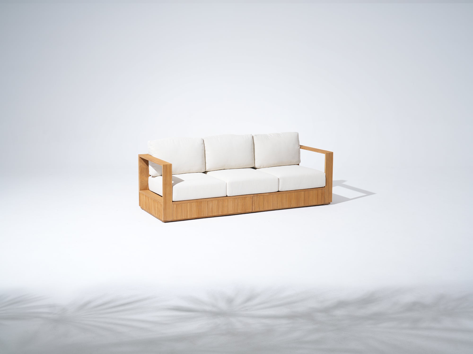 Sintra Outdoor Sofa, Solid Slatted Frame, FSC Teak Wood with Creamy White Olefin Cushion
