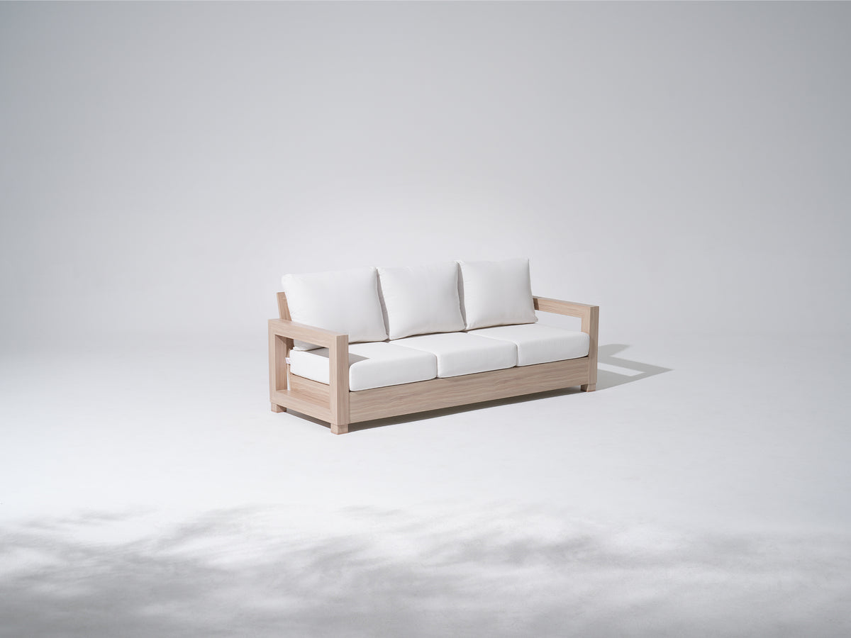 Vela Outdoor 3-Seater Sofa, Wood-Look Aluminum Frame, Sunbrella® Cushions