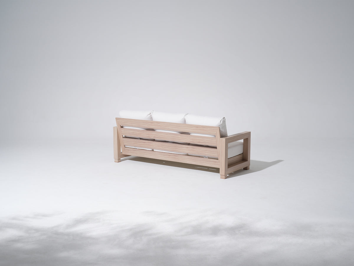 Vela Outdoor 3-Seater Sofa, Wood-Look Aluminum Frame, Sunbrella® Cushions