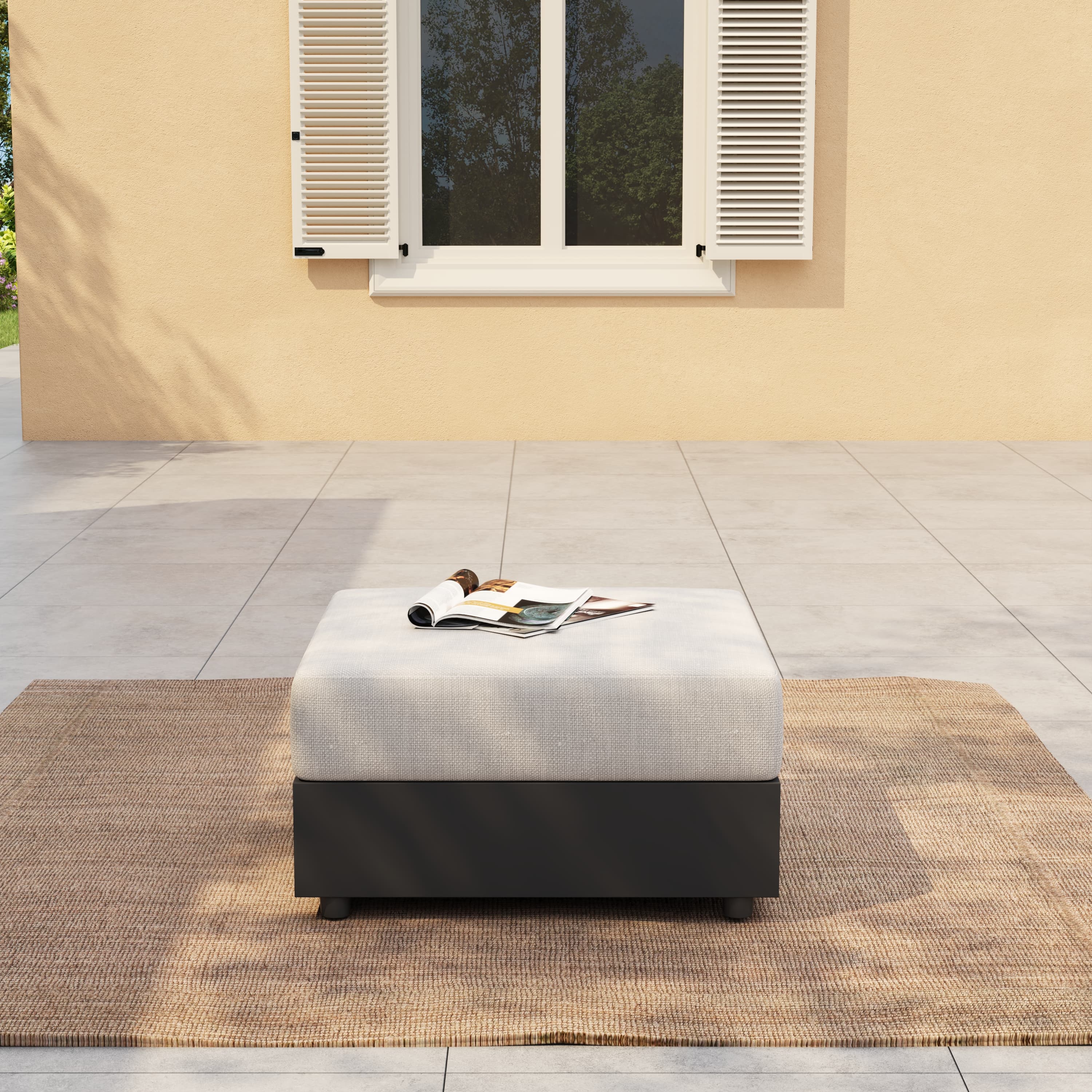 Addison Modern Aluminum Ottoman with Cushions, Dark Grey