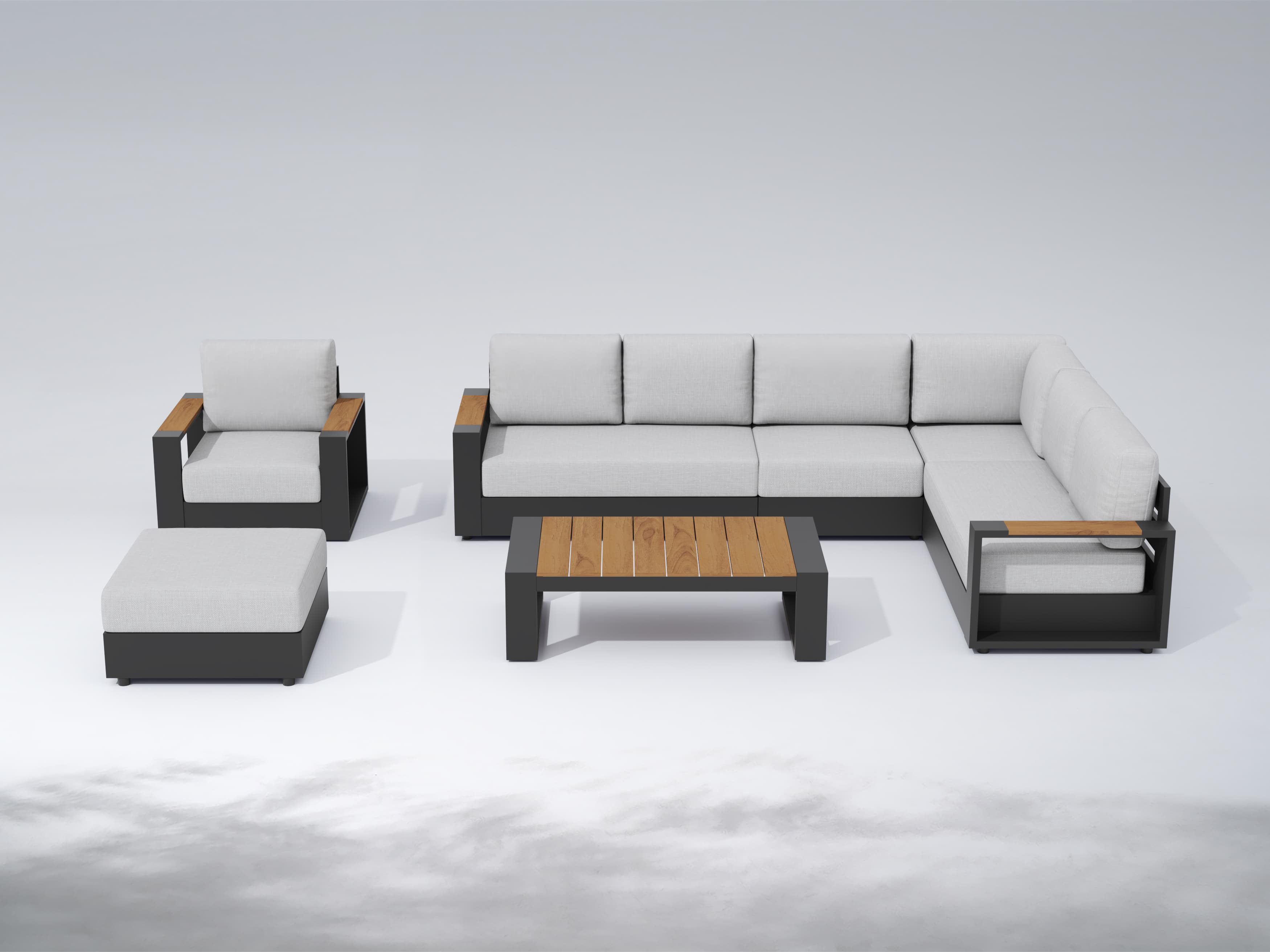 Addison Modular Outdoor Sectional Sofa Set with Chair and Ottoman, Dark Grey Aluminum