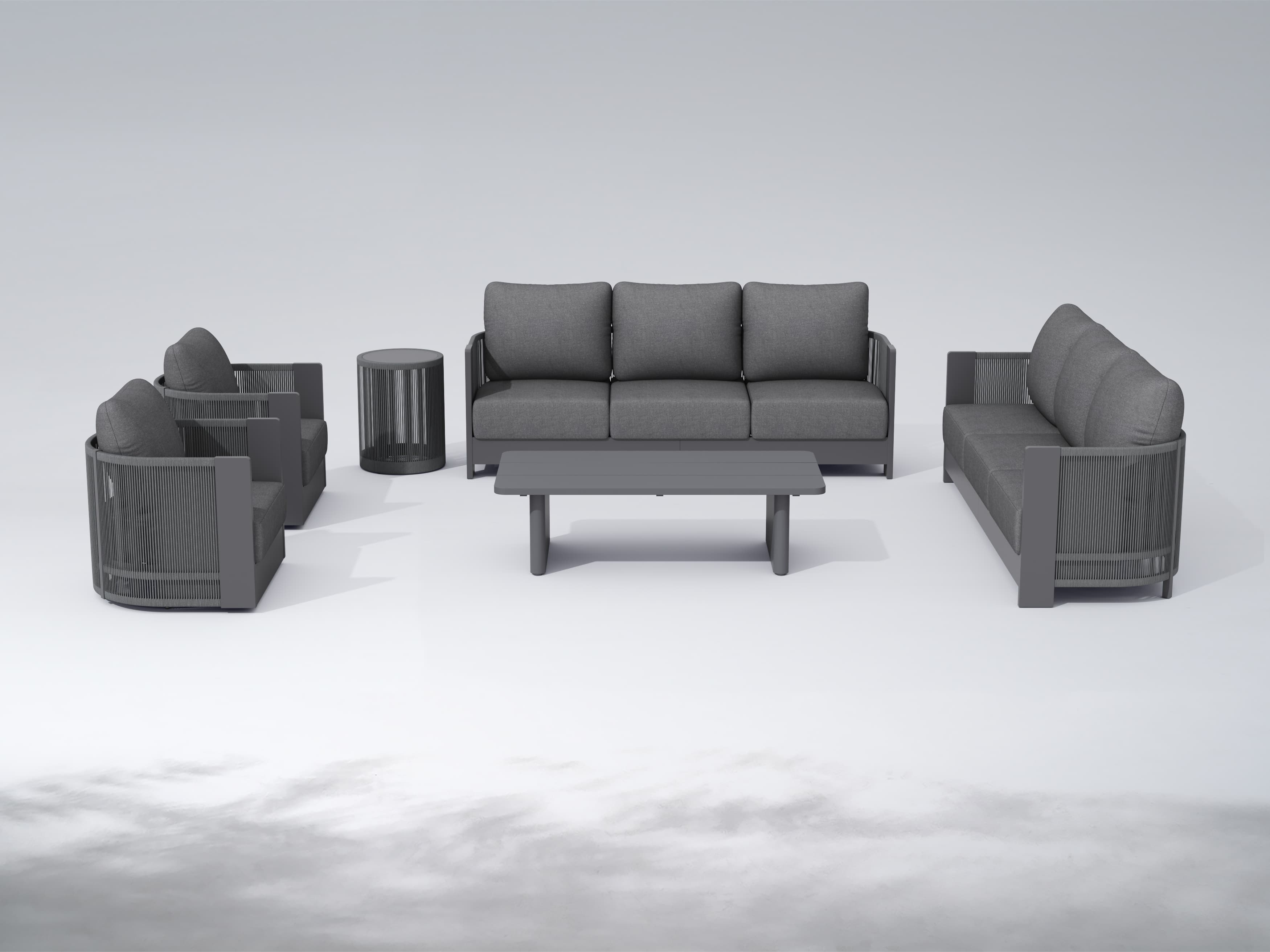 Irati 6-Piece Aluminum Rope Outdoor Conversation Set with Swivel Chairs, Dark Grey Cushions