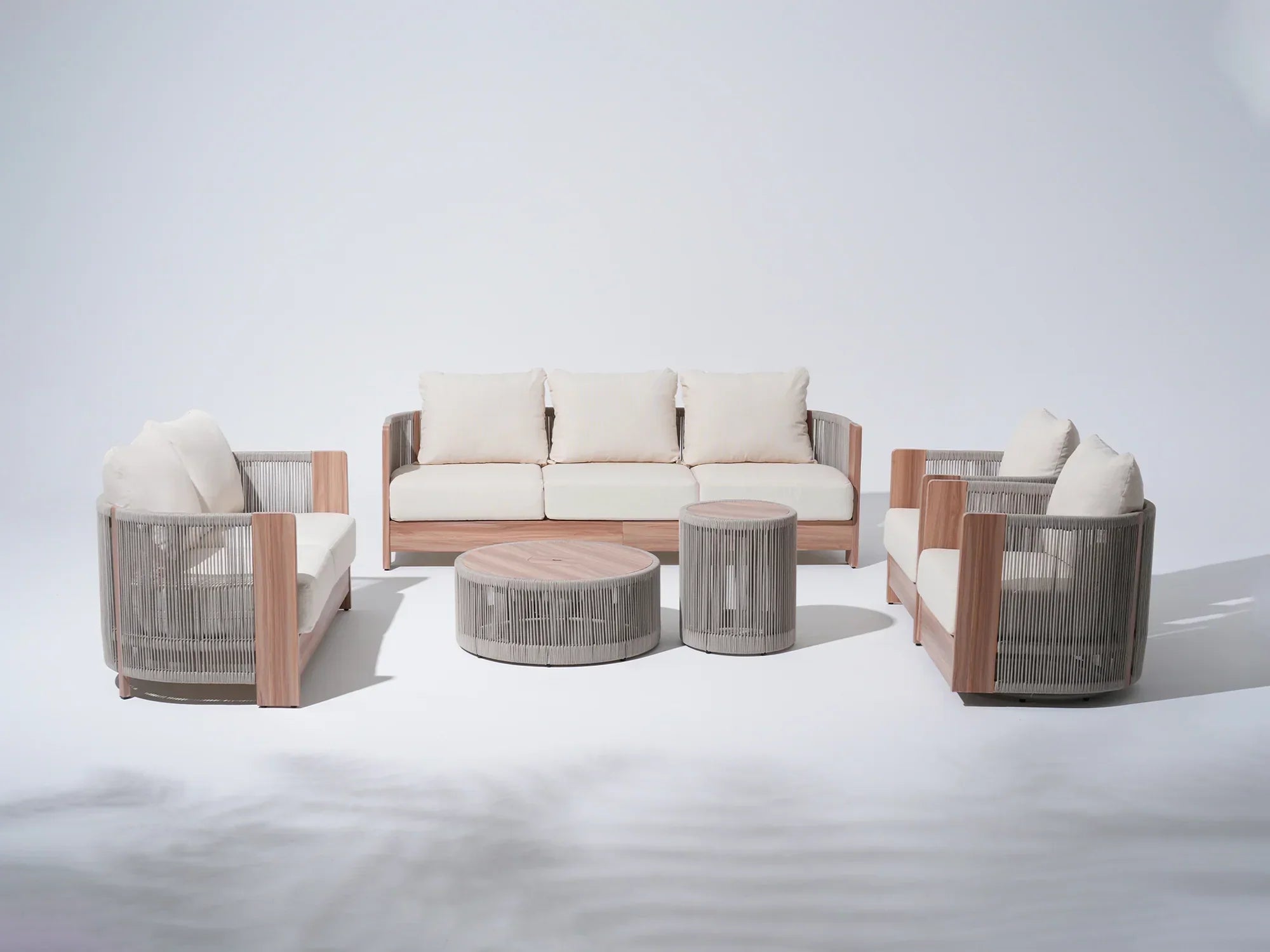 Irati Rope Rattan Design Outdoor Seating Set with 2 Tables, Built-in Storage Space
