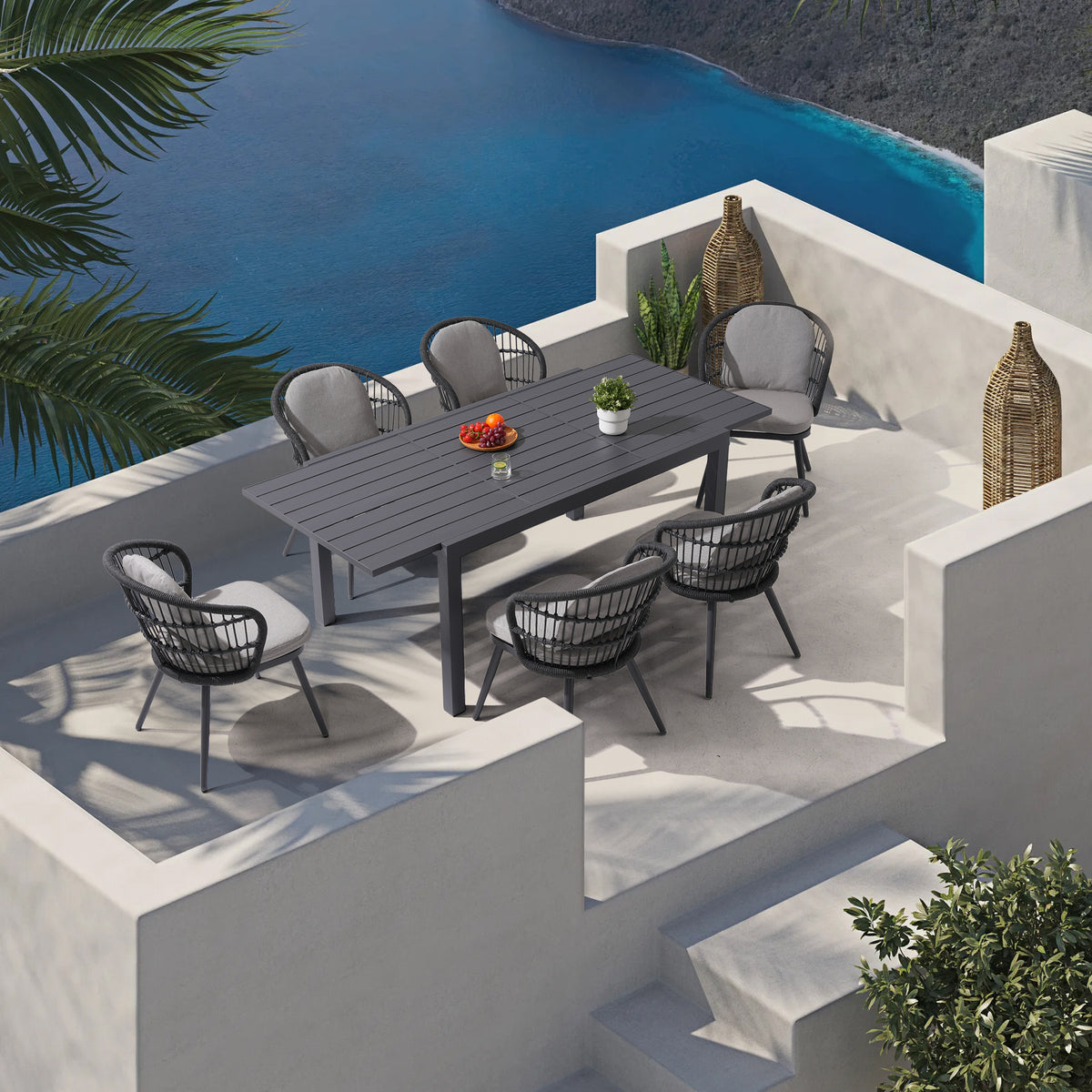 Extendable Outdoor Dining Table Set for 4 to 8