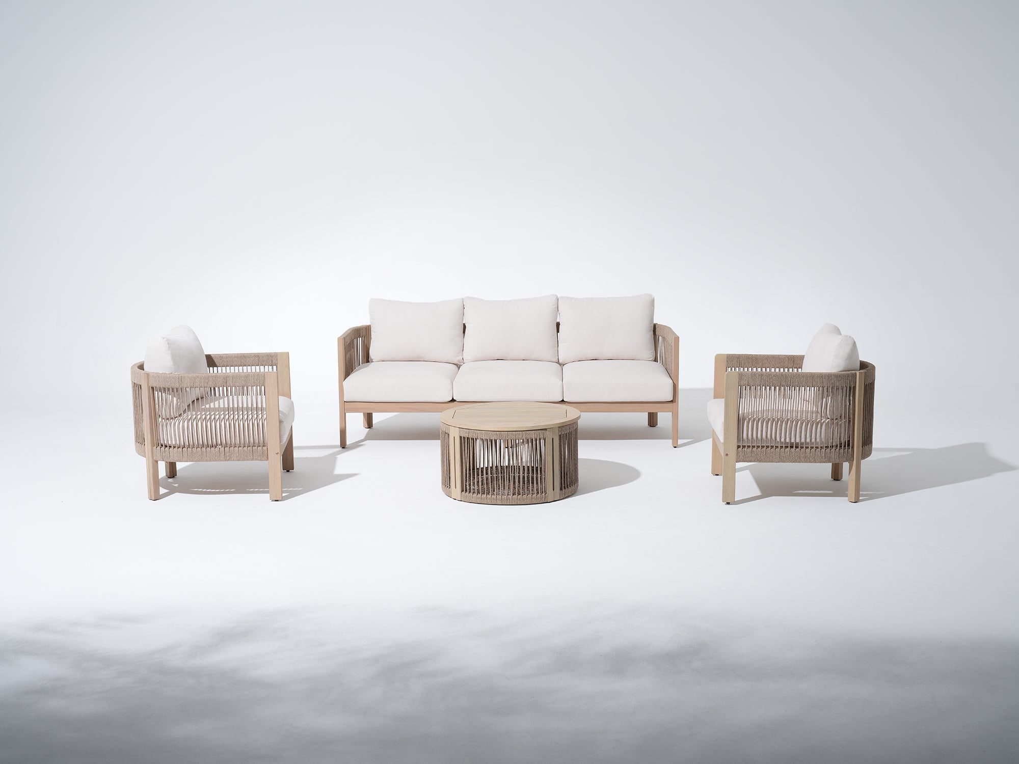 Foristern Wooden Outdoor Conversation Sets with Rope Design, Round Coffee Table