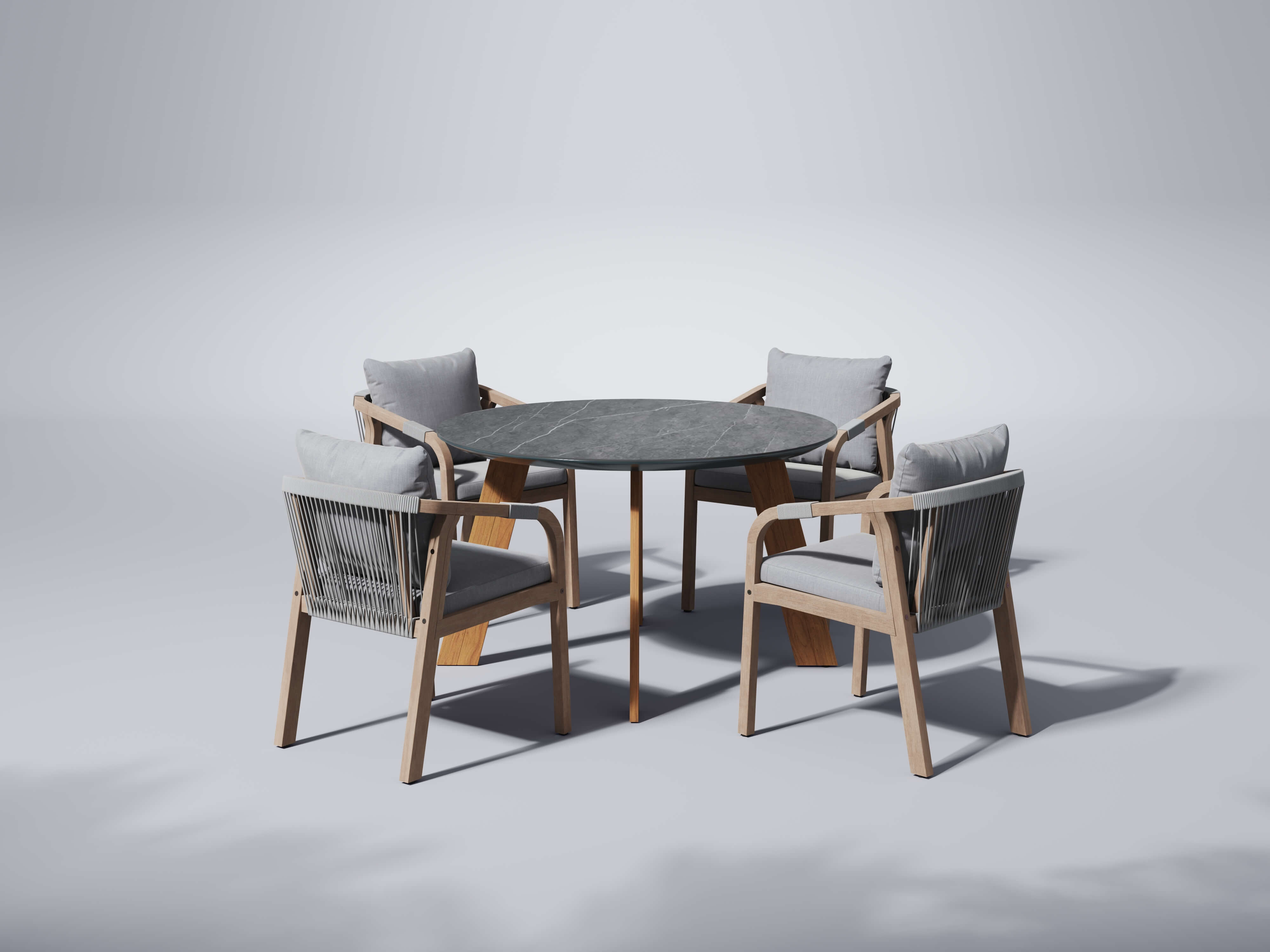 Plena Round Outdoor Dining Set with Thalea Wood Dining chairs,4 Seats, Φ48.4''