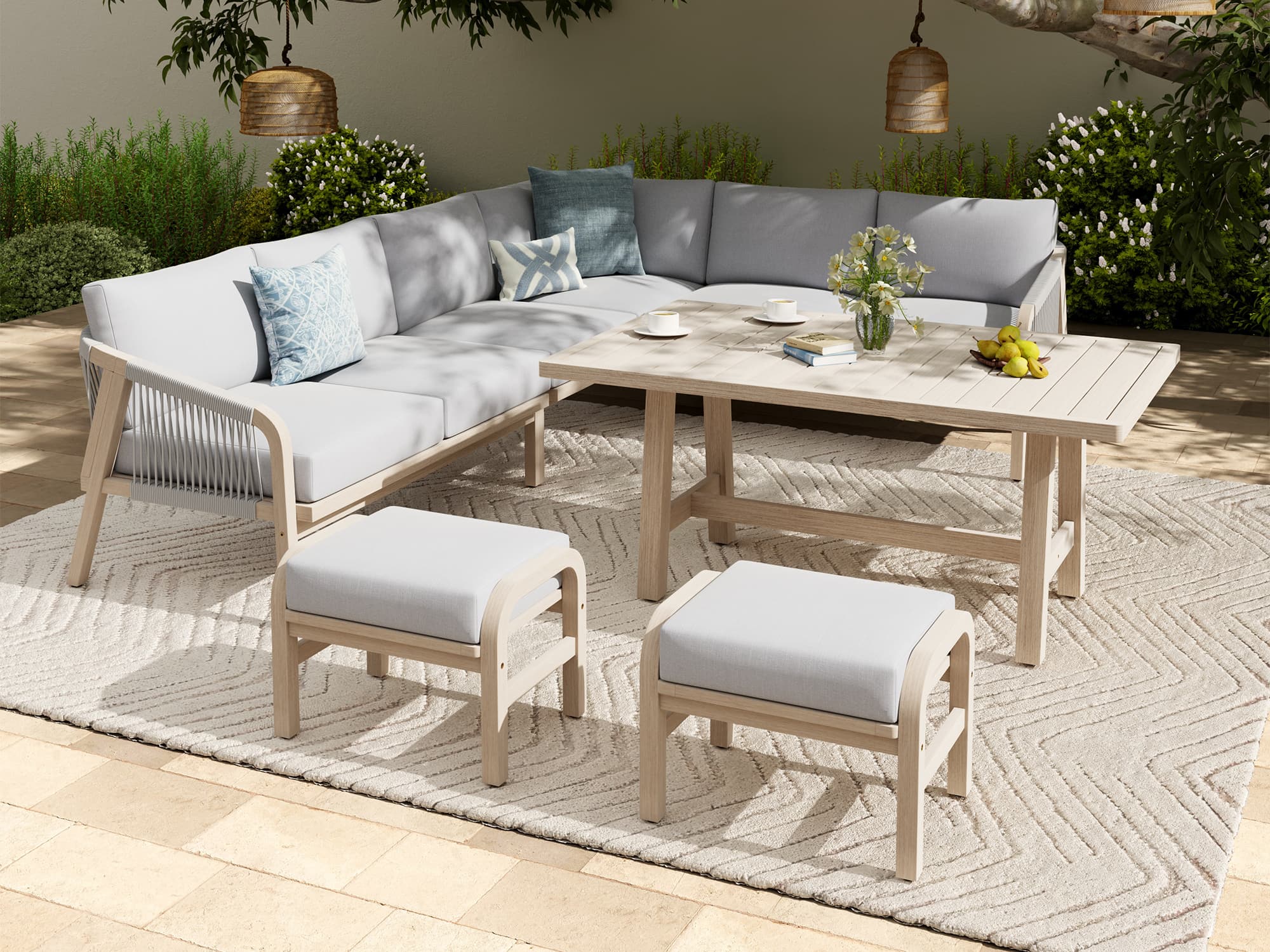 Thalea Textured Wooden Outdoor Ottomans and Footstools