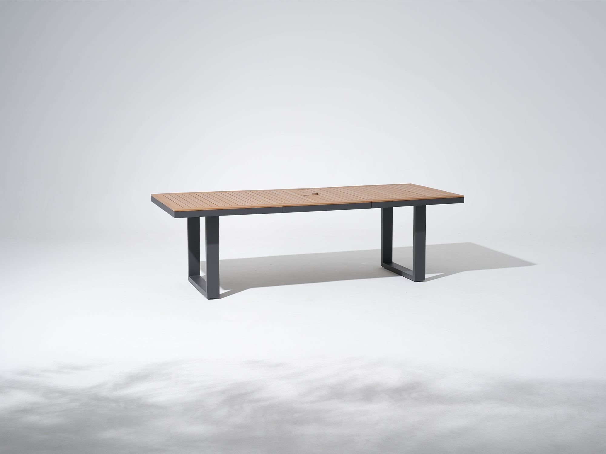 Addison Aluminum Outdoor Dining Table with Umbrella Hole for 6-8 People, Dark Grey, 97''