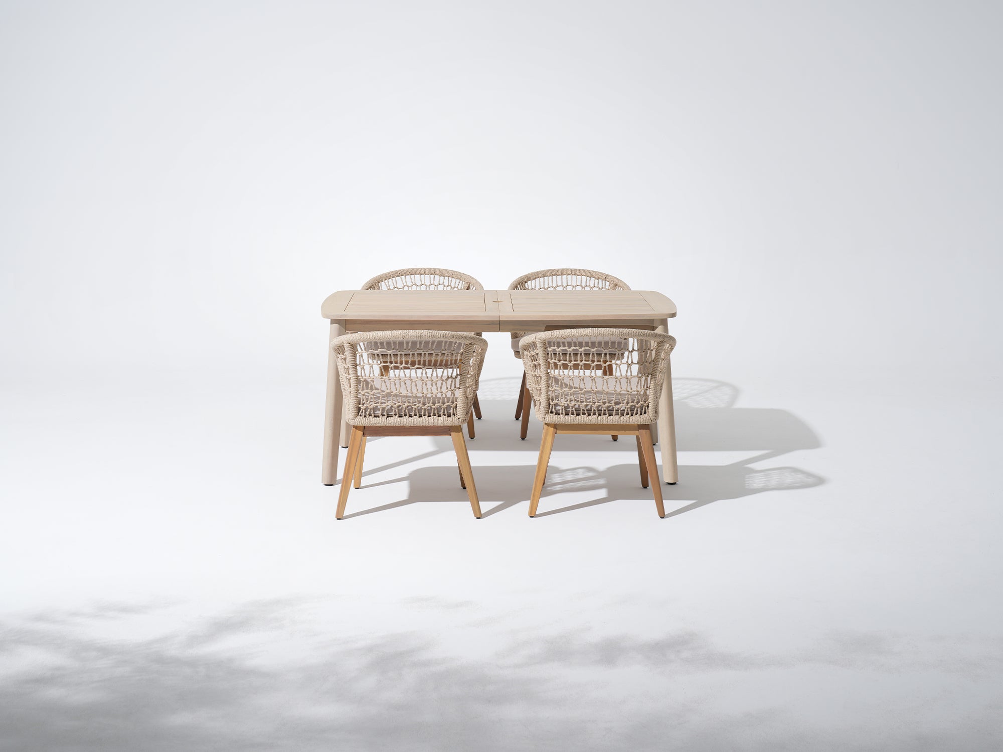 Noto 63'' Wooden Patio Dining Set with Umbrella Hole for 4 People, Nylon Honeycomb Chairs