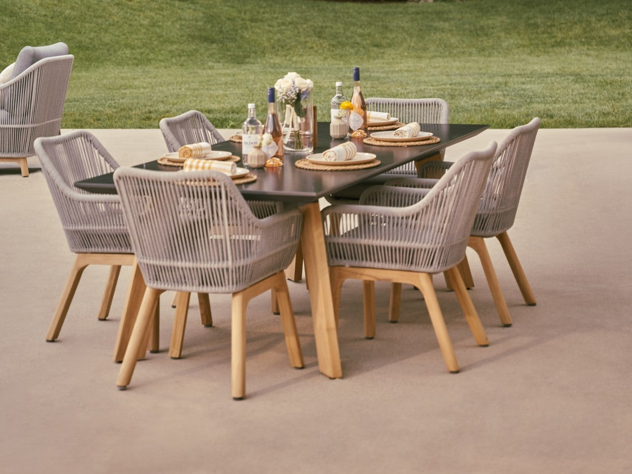 Plena Outdoor Dining Set For 8 People, Teak & Sintered Stone, 90.6''