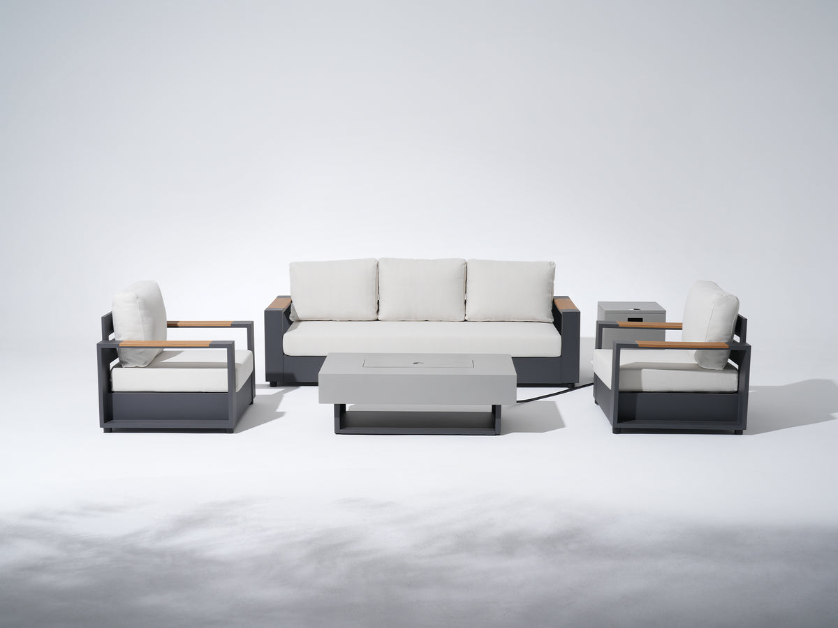 Addison Moder Addison Modern Aluminum Outdoor Sofa Set With Fire Pit, Dark Grey
