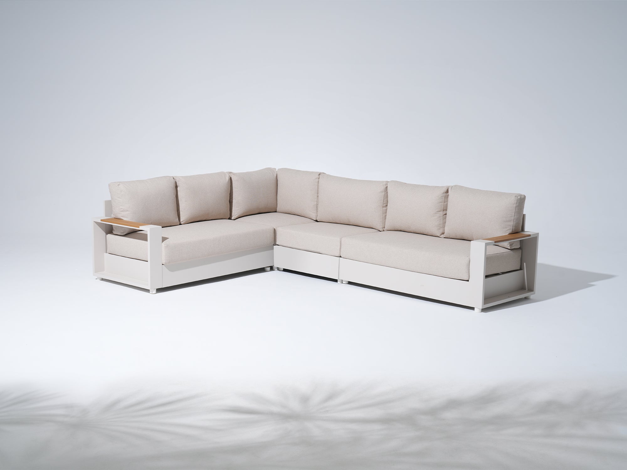 Addison Modular Outdoor Sectional Sofa Set, Light Beige Aluminum Frame & Linen Cushions