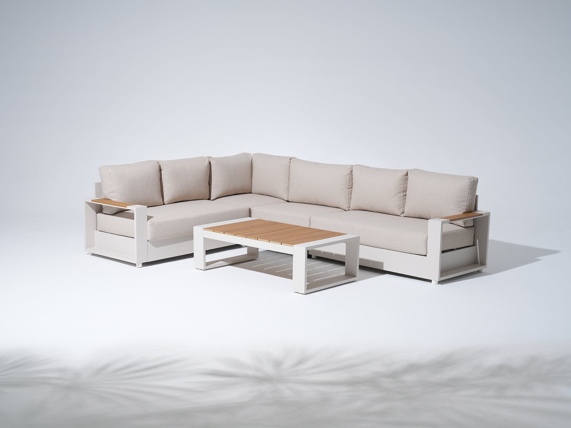 Addison Modular Outdoor Sectional Sofa Set, Light Beige Aluminum Frame & Linen Cushions