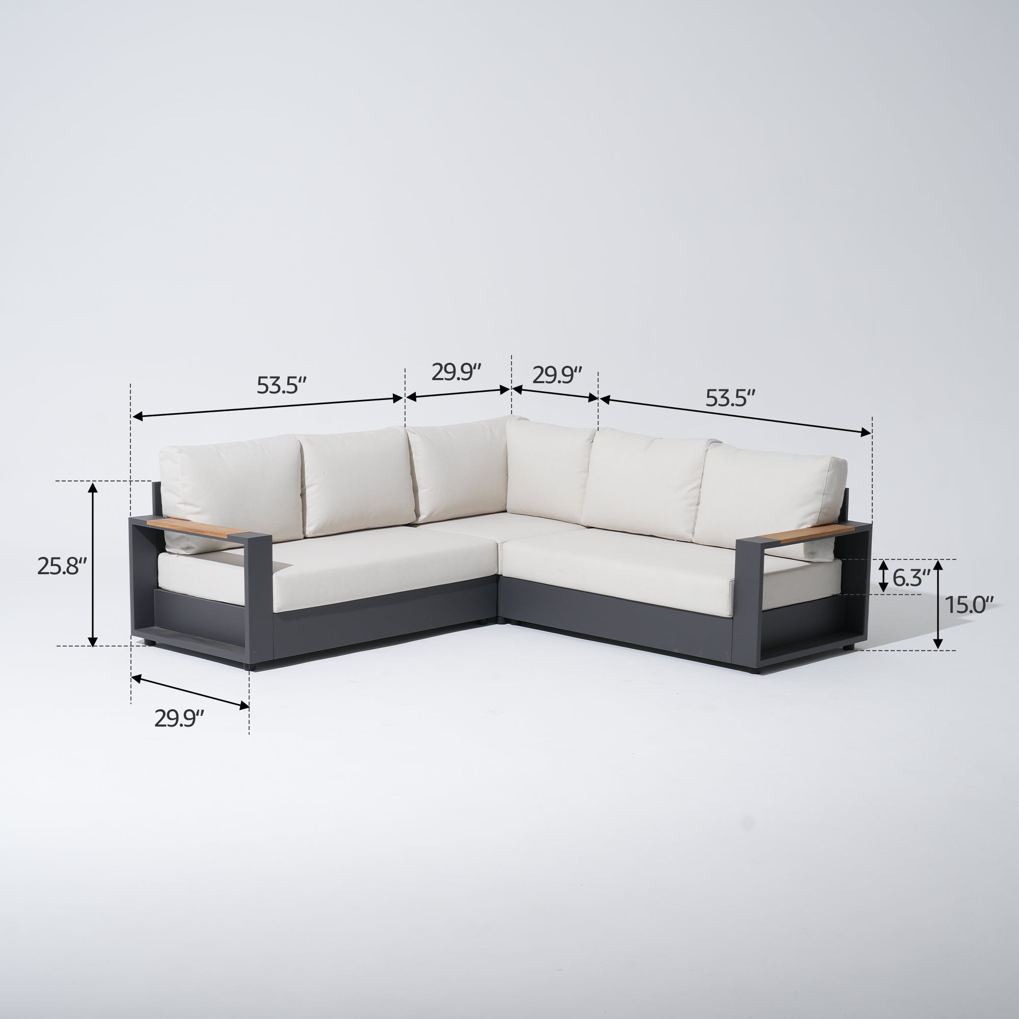 Addison Modular Outdoor Sectional Sofa Set with Chair and Ottoman, Dark Grey Aluminum