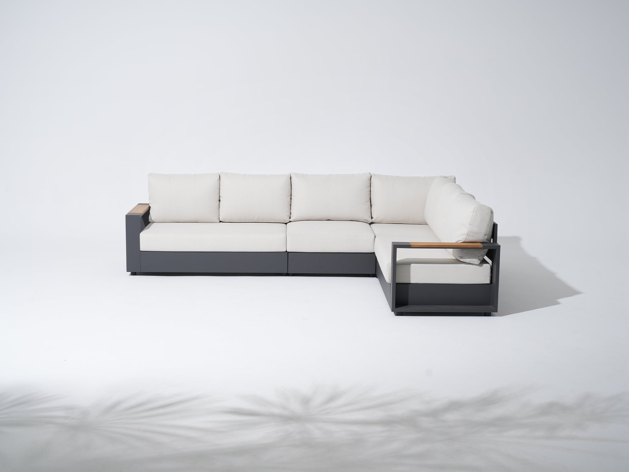 Addison Modular Outdoor Sectional Sofa Set, Dark Grey Aluminum & Creamy White Cushions