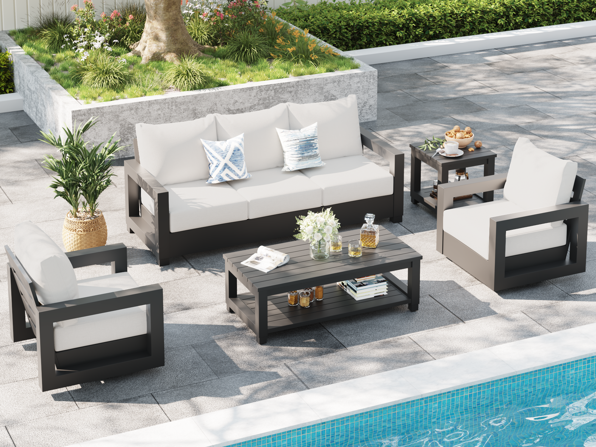 Vela Square Aluminum Rectangular Outdoor Coffee Table, Dark Grey