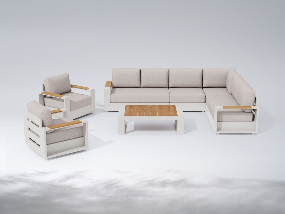 Addison Aluminum Outdoor Modular Sectional Sofa, L‑Shaped & U‑Shaped Multiple Layouts, Oyster White