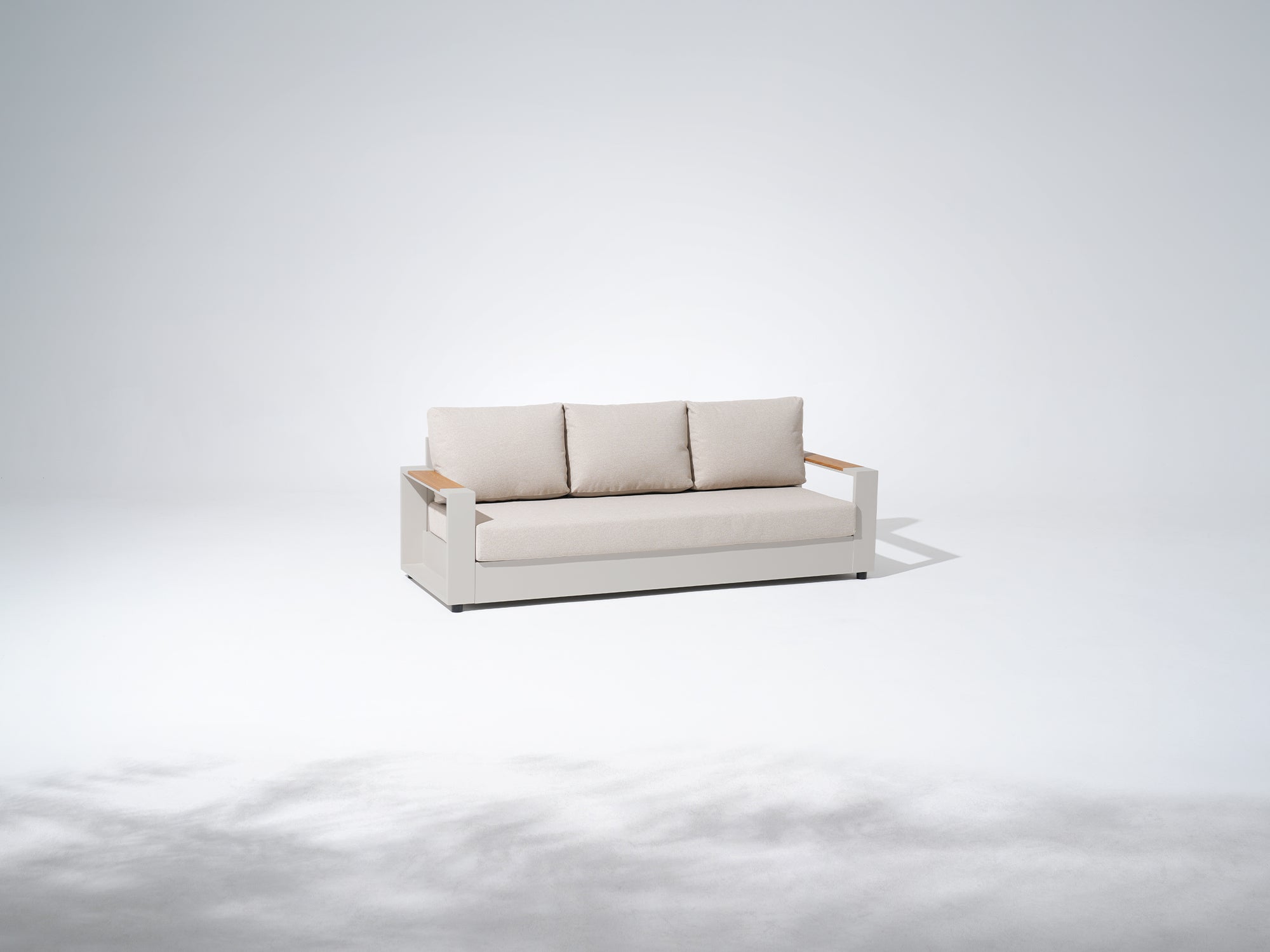 Addison Light Beige Modern Metal Outdoor Sofa, Aluminum Frame, Olefin Linen Cushions