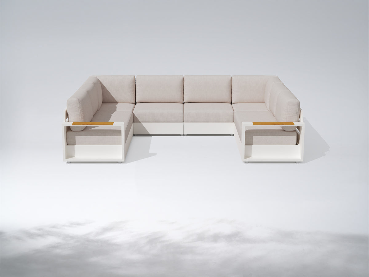 Addison Aluminum Outdoor Modular Sectional Sofa, L‑Shaped & U‑Shaped Multiple Layouts, Oyster White