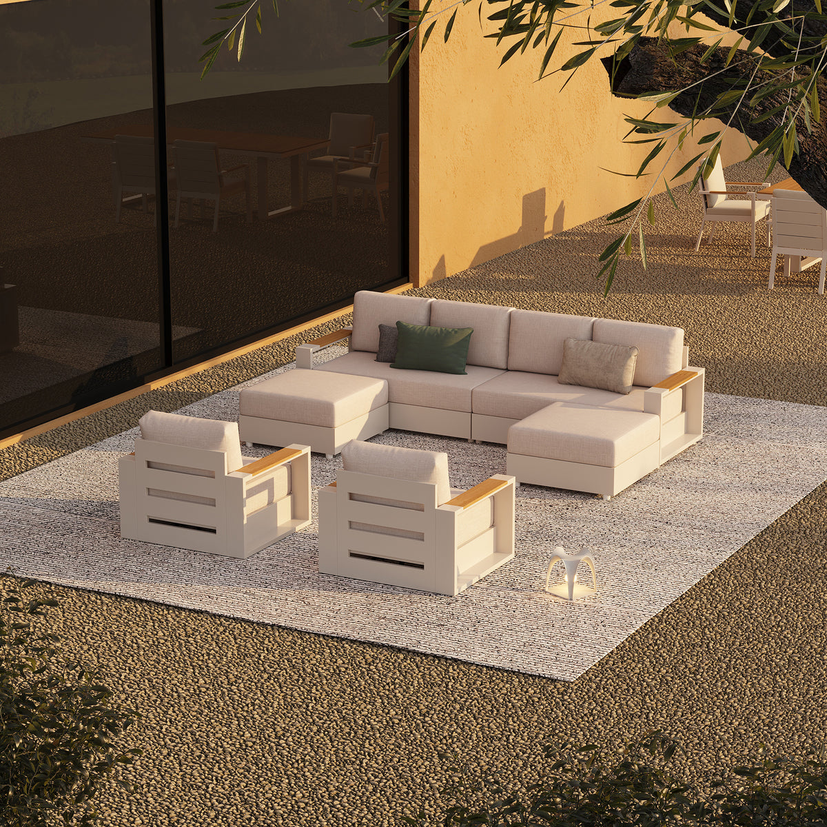 Addison Aluminum Outdoor Modular Sectional Sofa, L‑Shaped & U‑Shaped Multiple Layouts, Oyster White