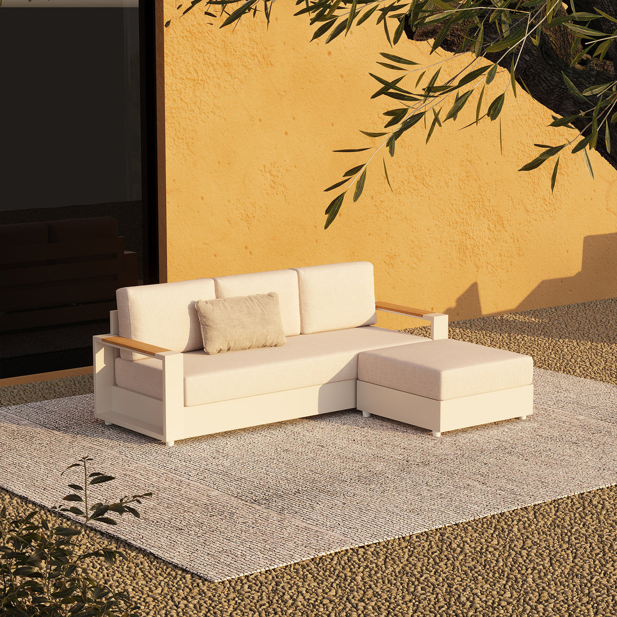 Addison Aluminum Outdoor Modular Sectional Sofa, L‑Shaped & U‑Shaped Multiple Layouts, Oyster White