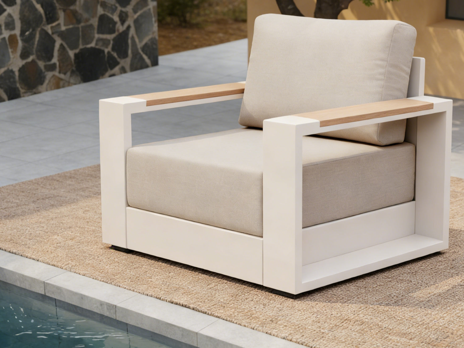 Addison Aluminum Outdoor Lounge Chair with Linen Olefin Cushions, Set of 2