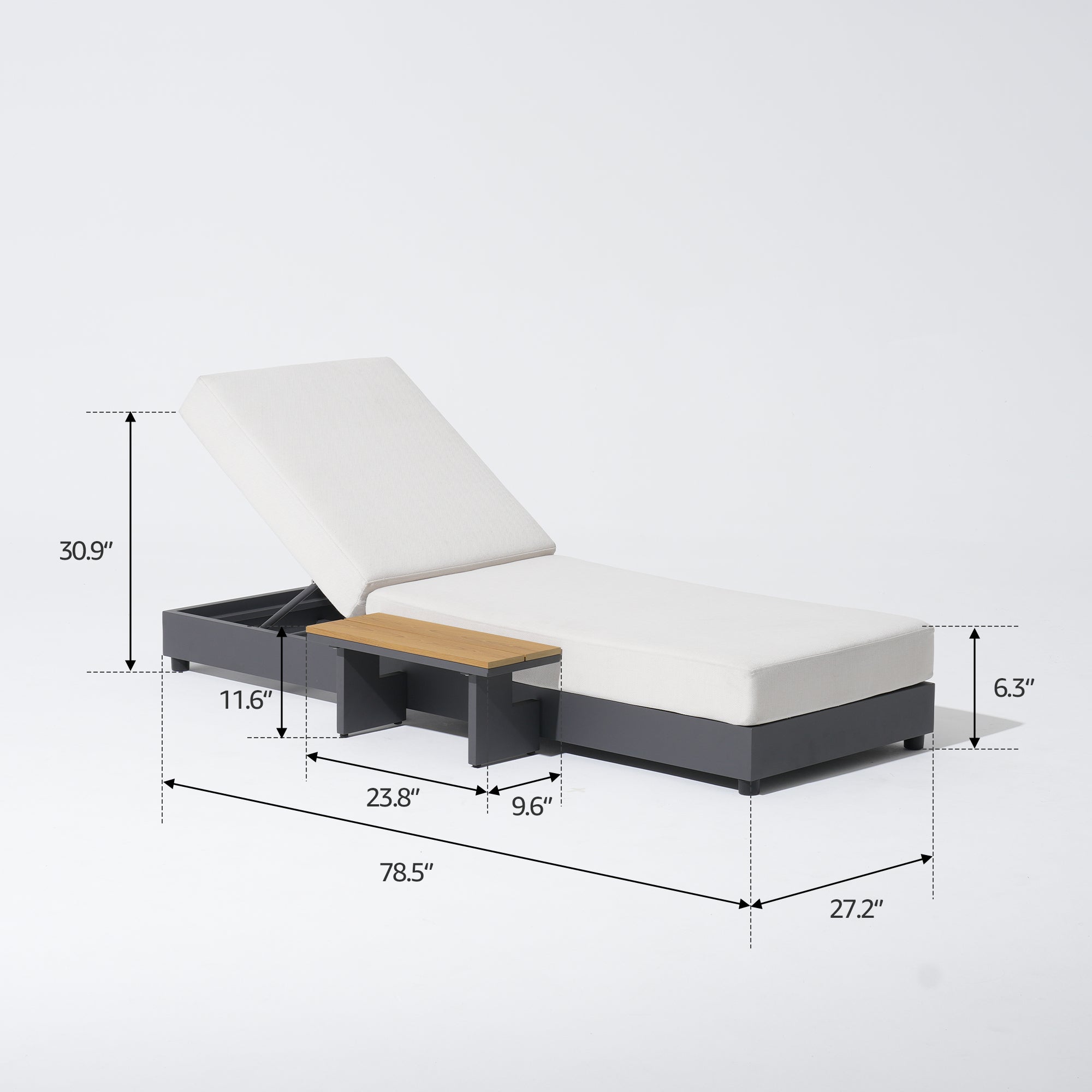Addison Aluminum Outdoor Lounger with Side Table, Adjustable Backrest & Olefin Cushion