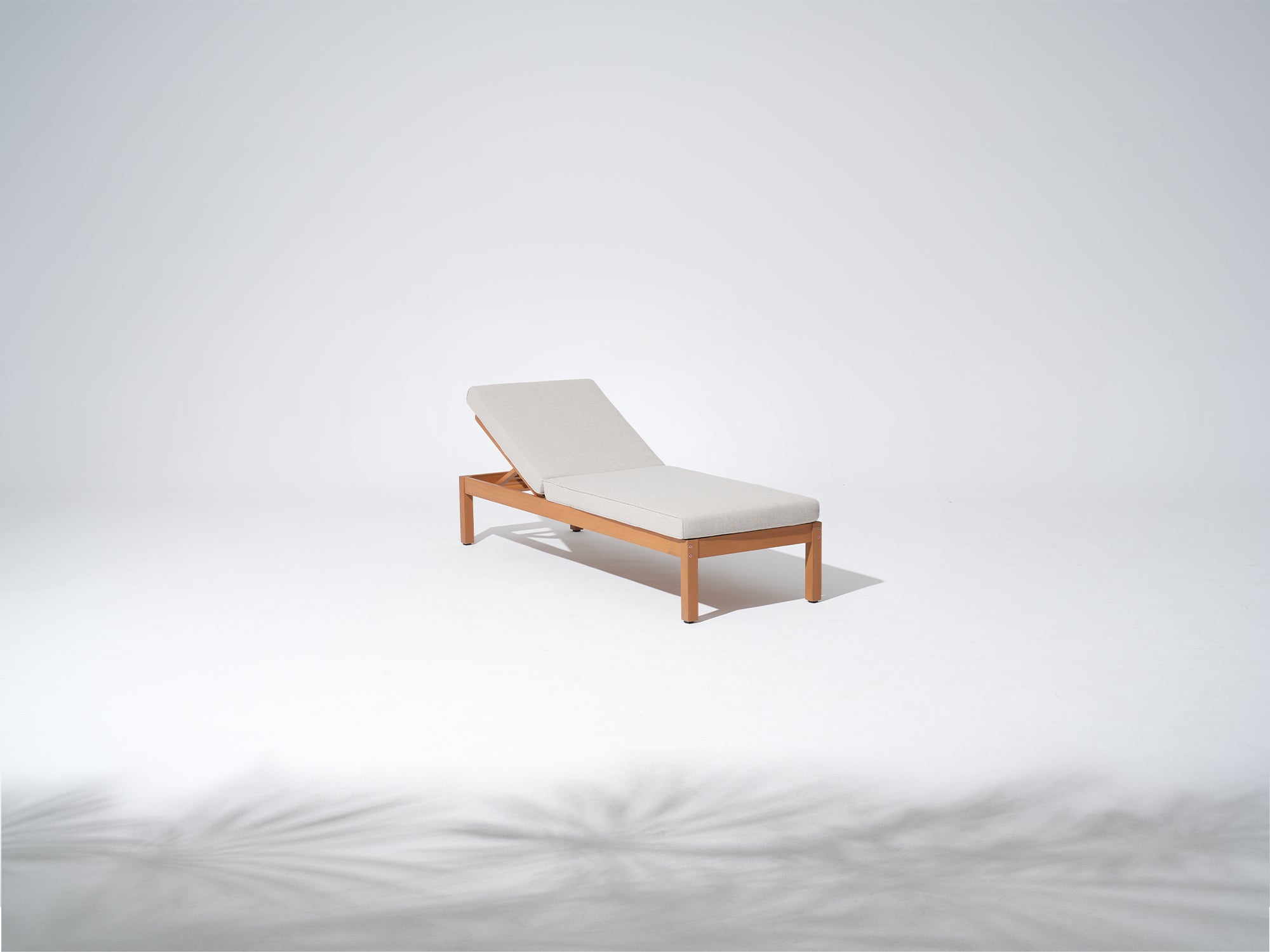 Wooden chaise lounge chair with white cushion, adjustable recline- Jardina Modern Premium Outdoor Patio Furniture