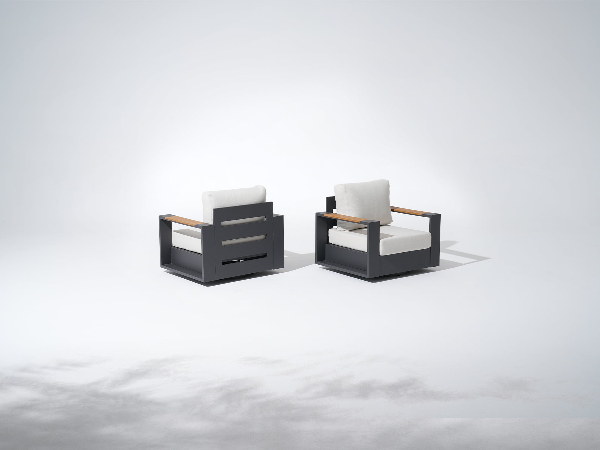 Addison Modern Metal Outdoor Swivel Chair, Aluminum Frame, White Cushion, Set of 2