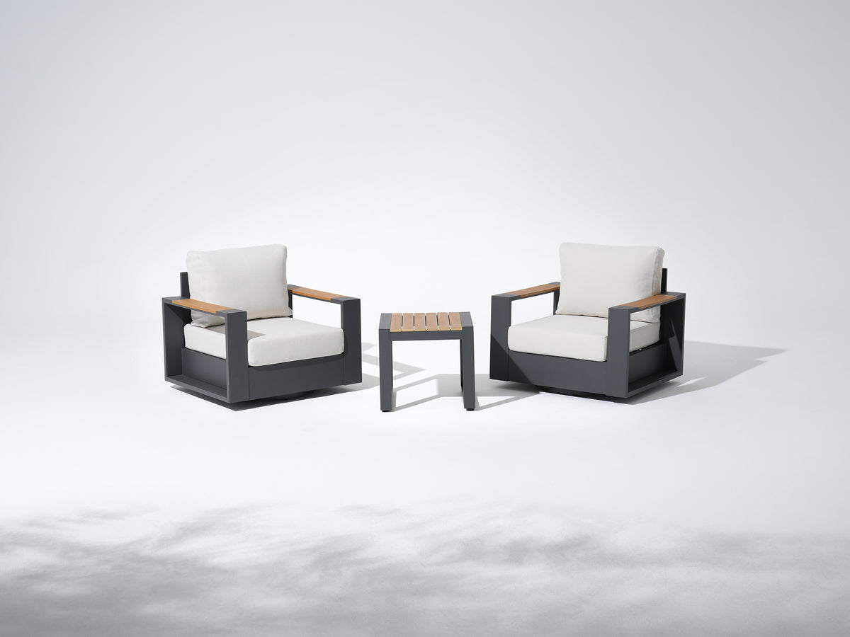 Addison Moder Addison 3-Piece Outdoor Swivel Chair Set, Wide Armrests & Side Table,